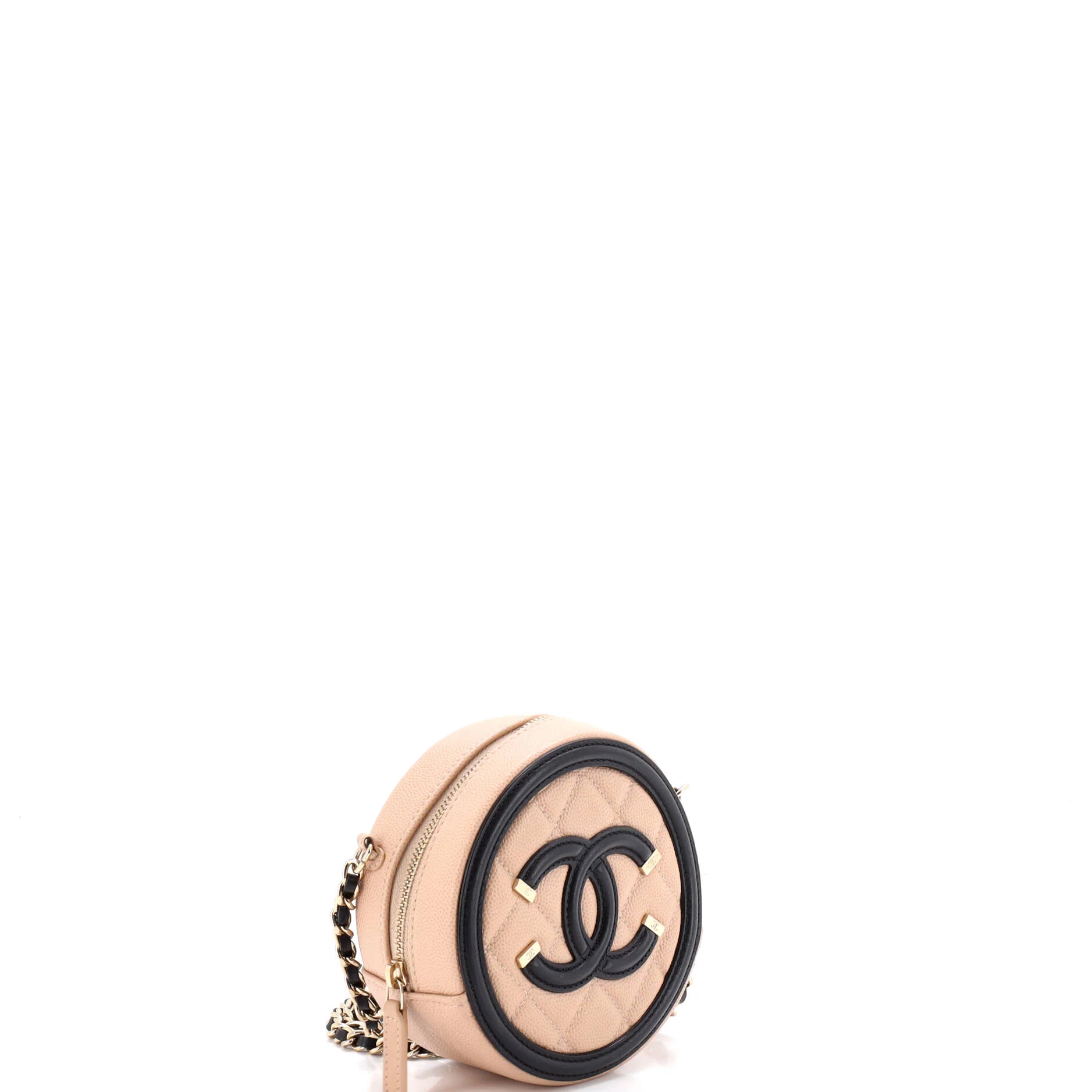 Filigree Round Clutch with Chain Quilted Caviar Mini - Image 2