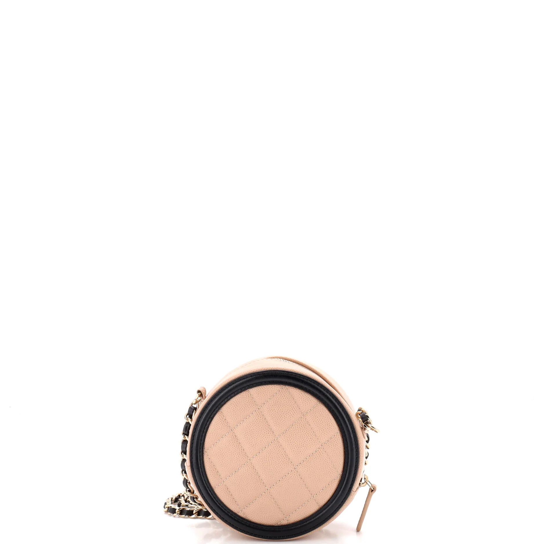 Filigree Round Clutch with Chain Quilted Caviar Mini - Image 3