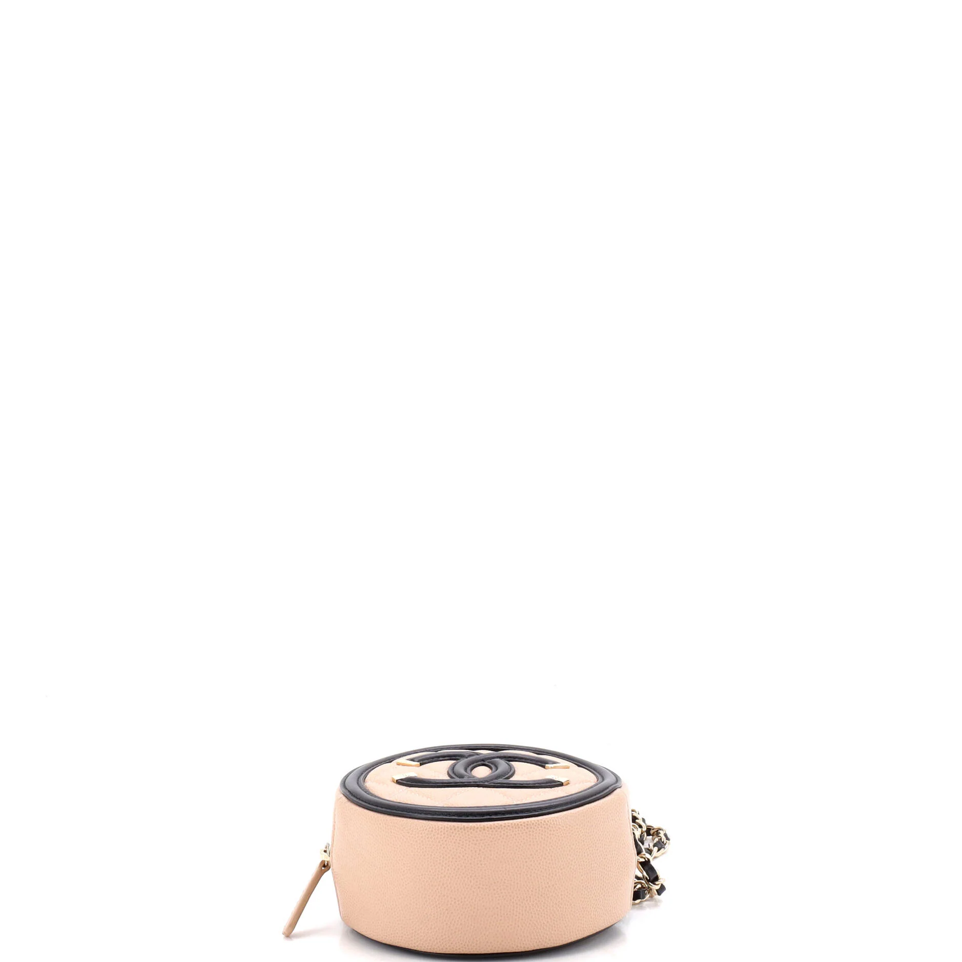 Filigree Round Clutch with Chain Quilted Caviar Mini - Image 4