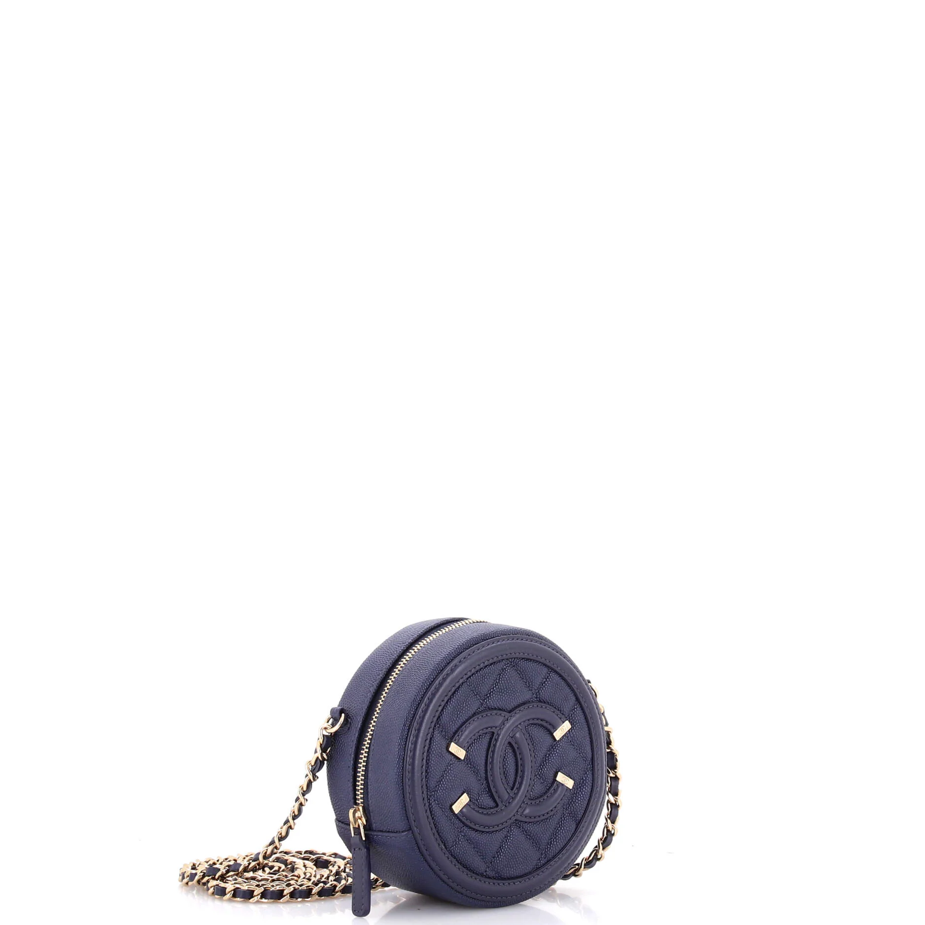 Filigree Round Clutch with Chain Quilted Caviar Mini - Image 2