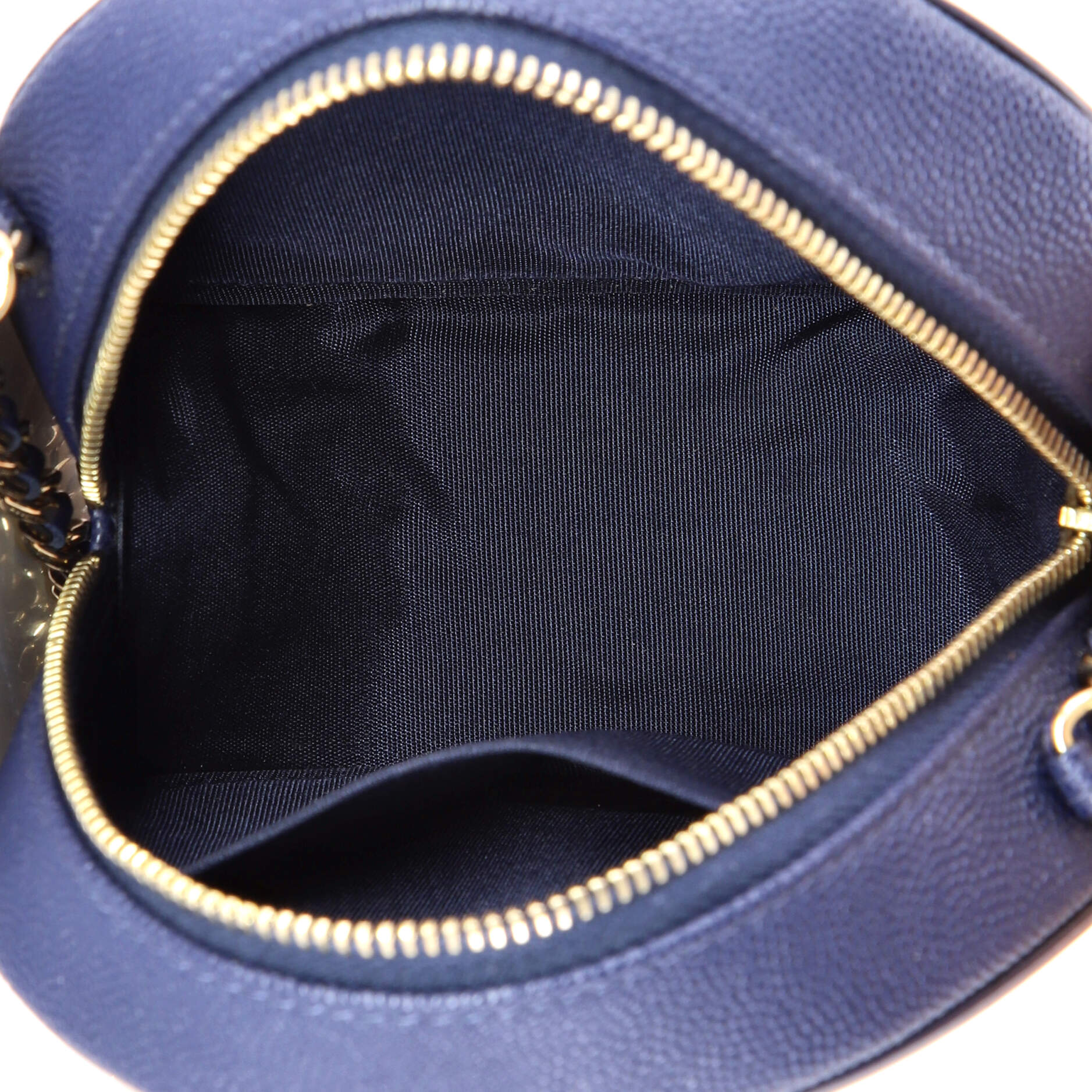 Filigree Round Clutch with Chain Quilted Caviar Mini - Image 5