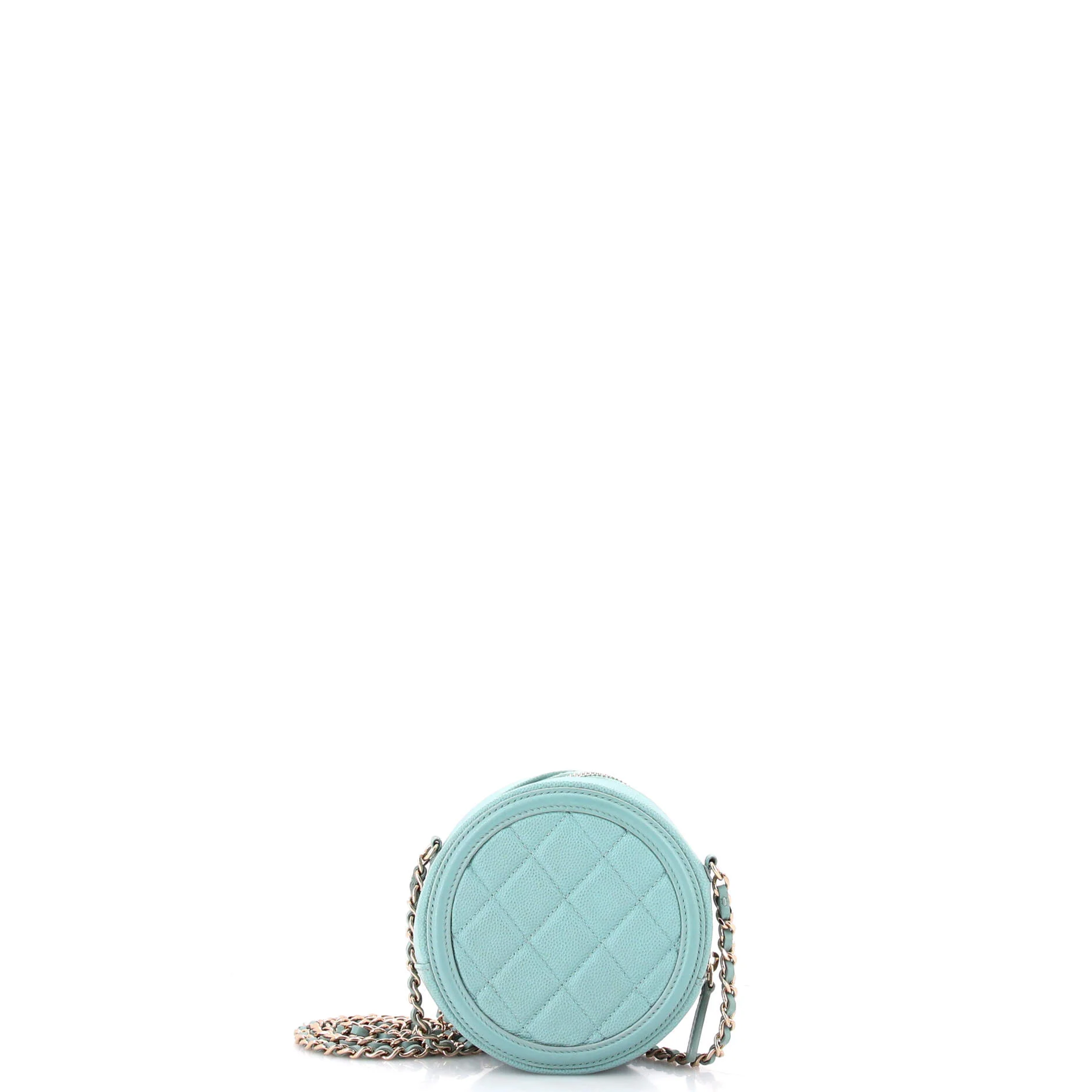 Filigree Round Clutch with Chain Quilted Caviar Mini - Image 3