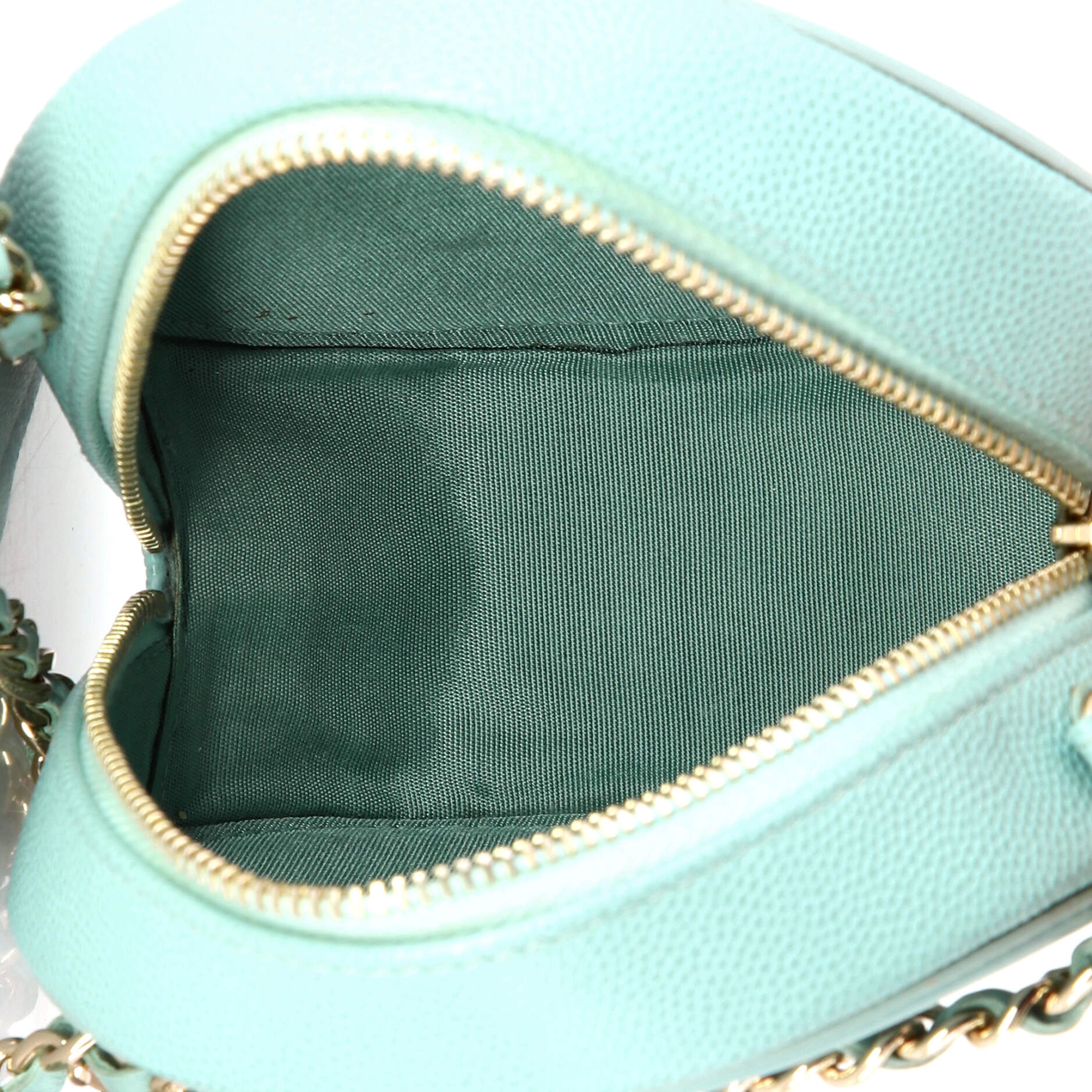 Filigree Round Clutch with Chain Quilted Caviar Mini - Image 5