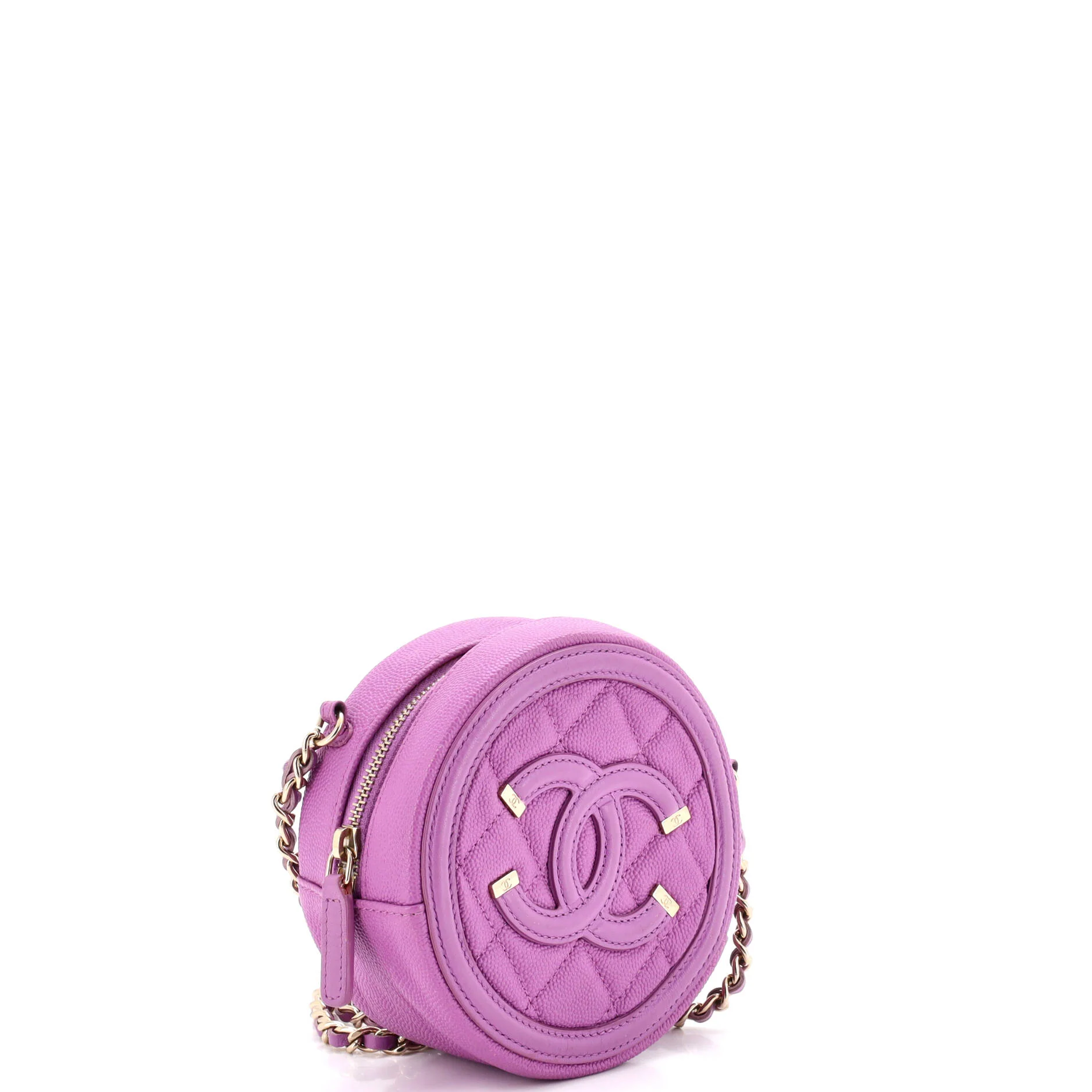 Filigree Round Clutch with Chain Quilted Caviar Mini - Image 2