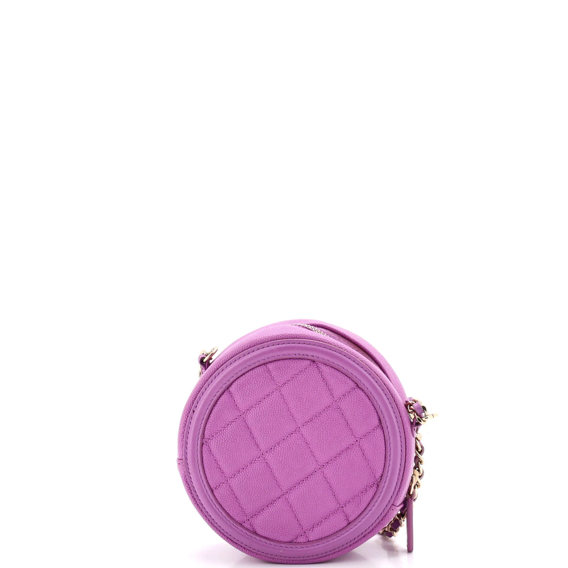 Filigree Round Clutch with Chain Quilted Caviar Mini - Image 3