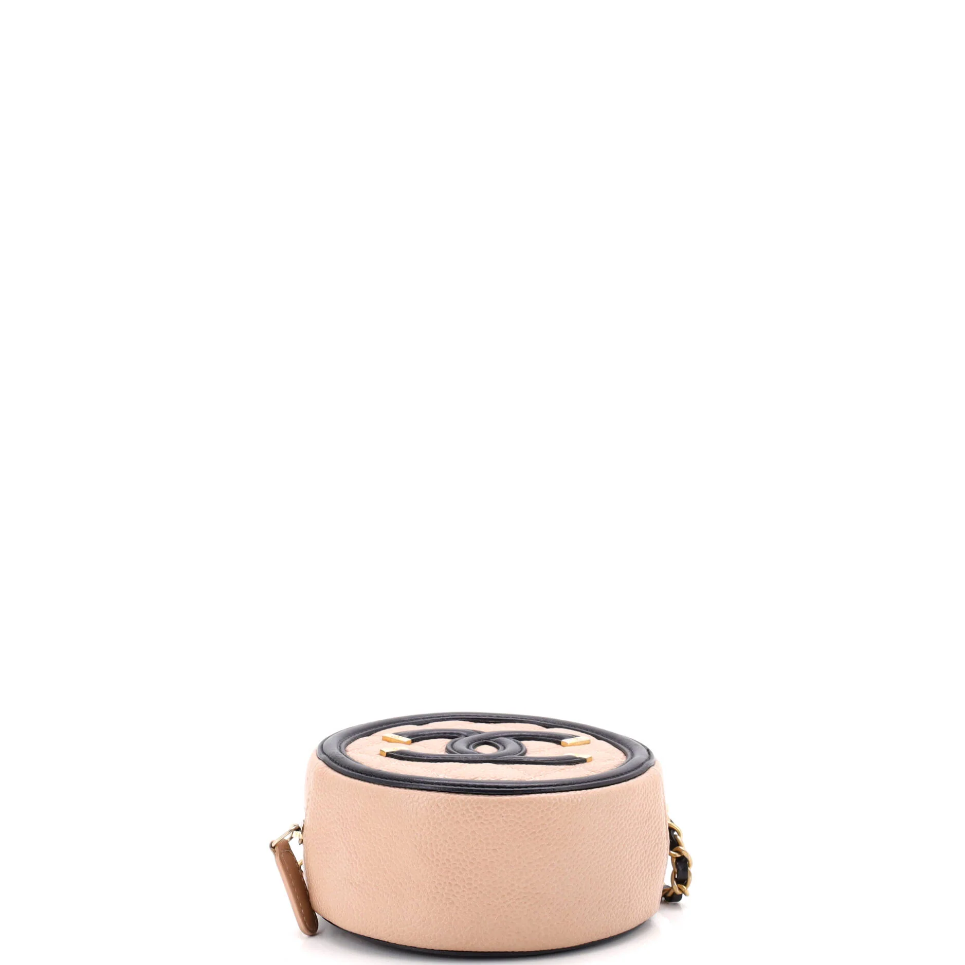 Filigree Round Clutch with Chain Quilted Caviar Mini - Image 4