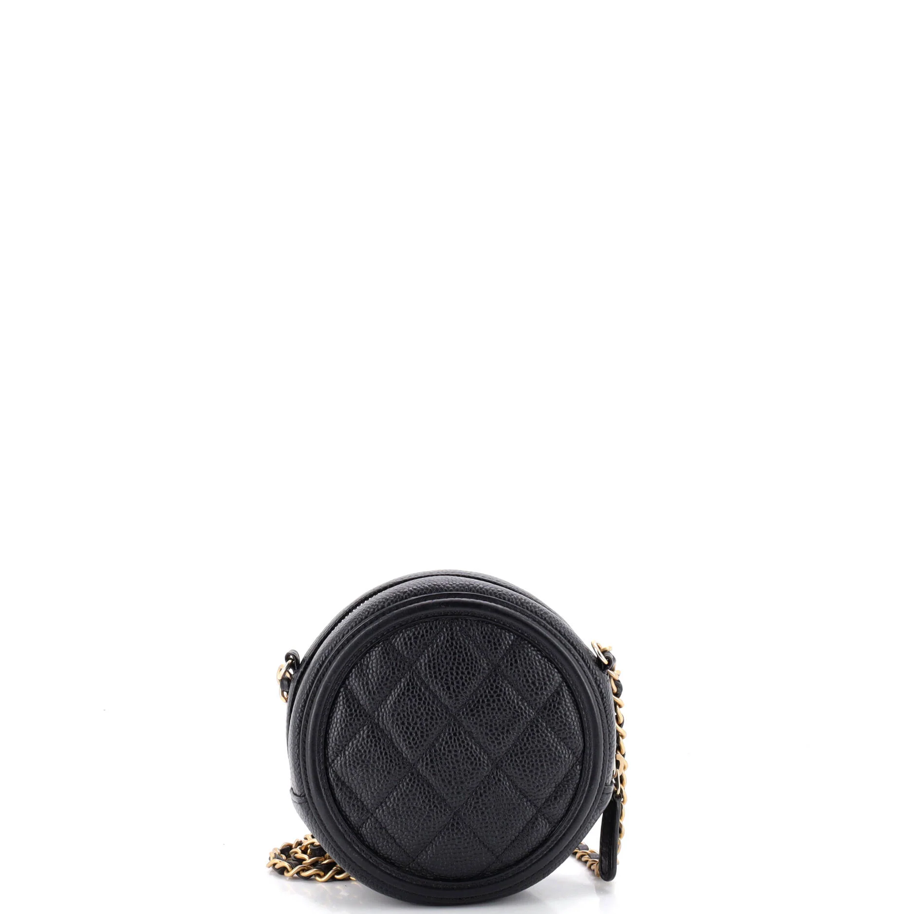 Filigree Round Clutch with Chain Quilted Caviar Mini - Image 3