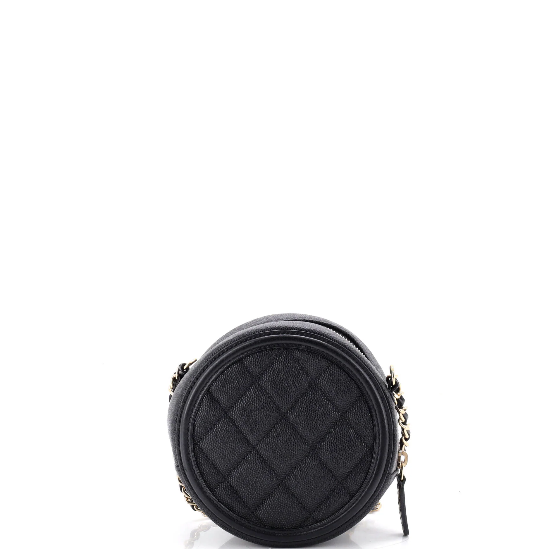 Filigree Round Clutch with Chain Quilted Caviar Mini - Image 3