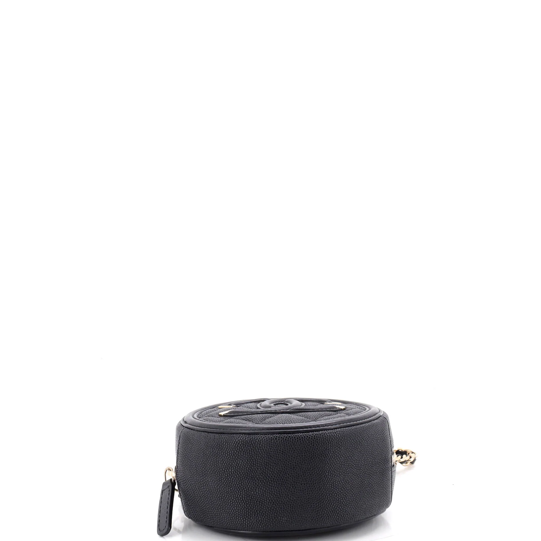 Filigree Round Clutch with Chain Quilted Caviar Mini - Image 4