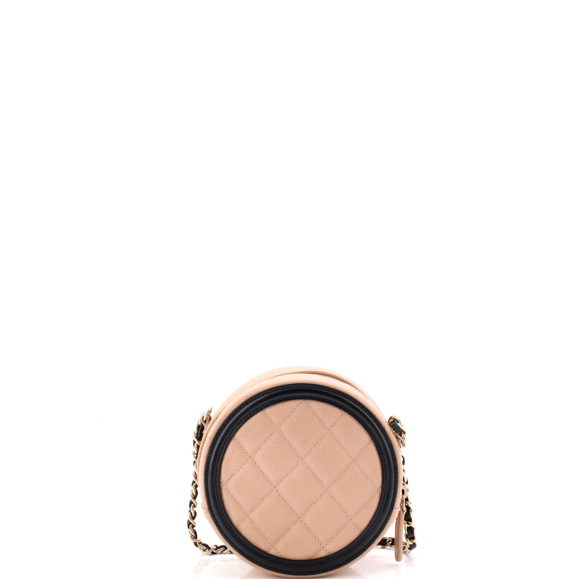 Filigree Round Clutch with Chain Quilted Caviar Mini - Image 3