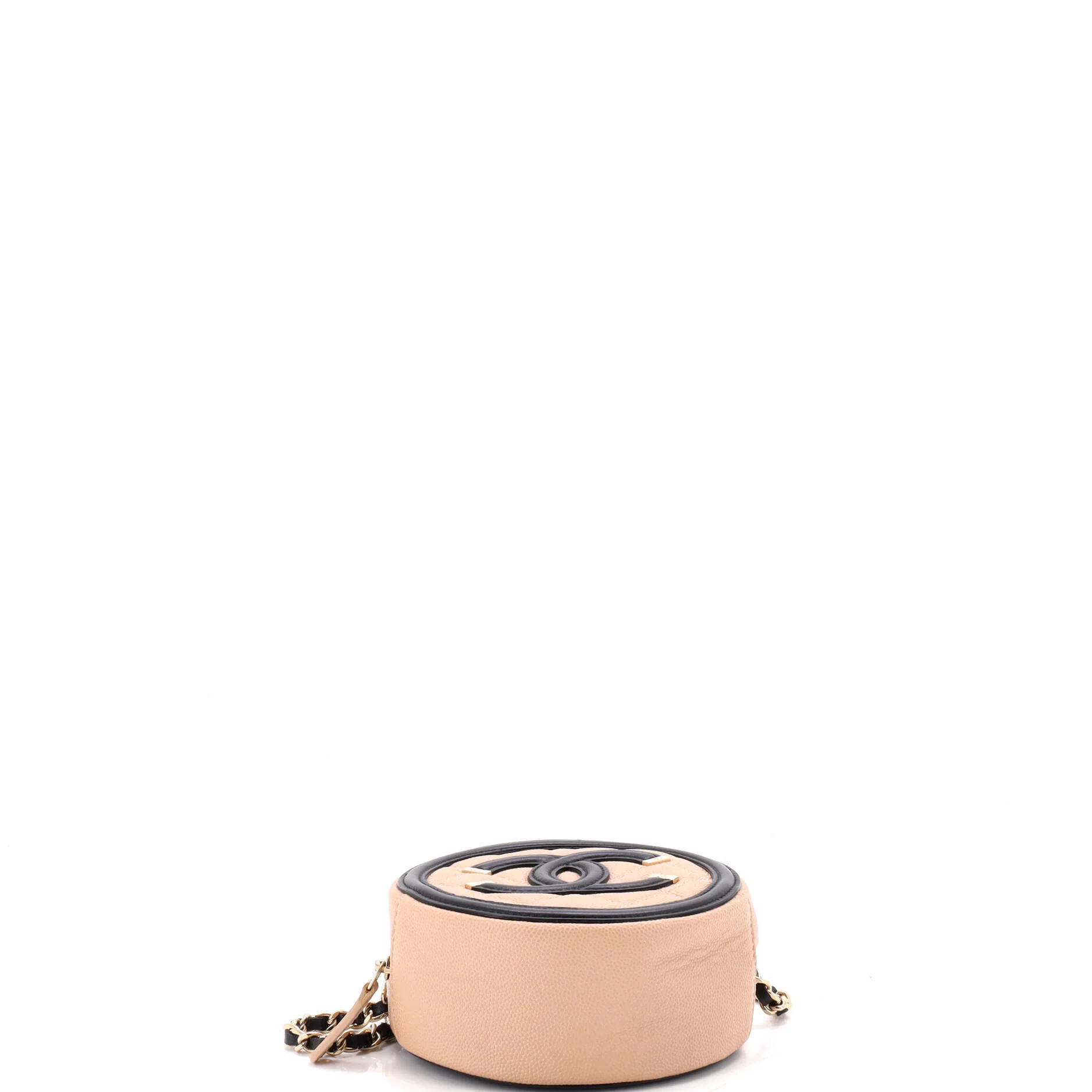 Filigree Round Clutch with Chain Quilted Caviar Mini - Image 4