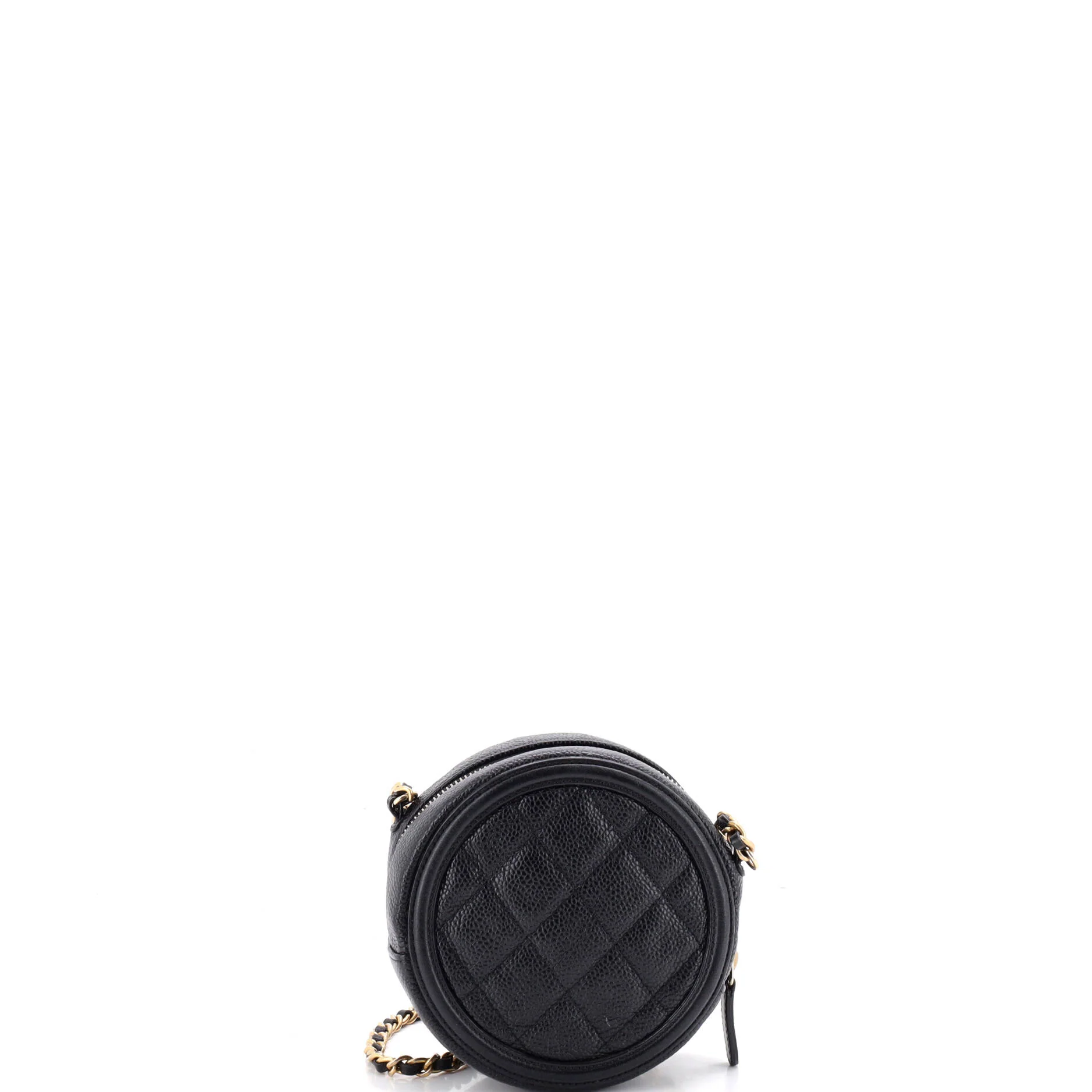 Filigree Round Clutch with Chain Quilted Caviar Mini - Image 3