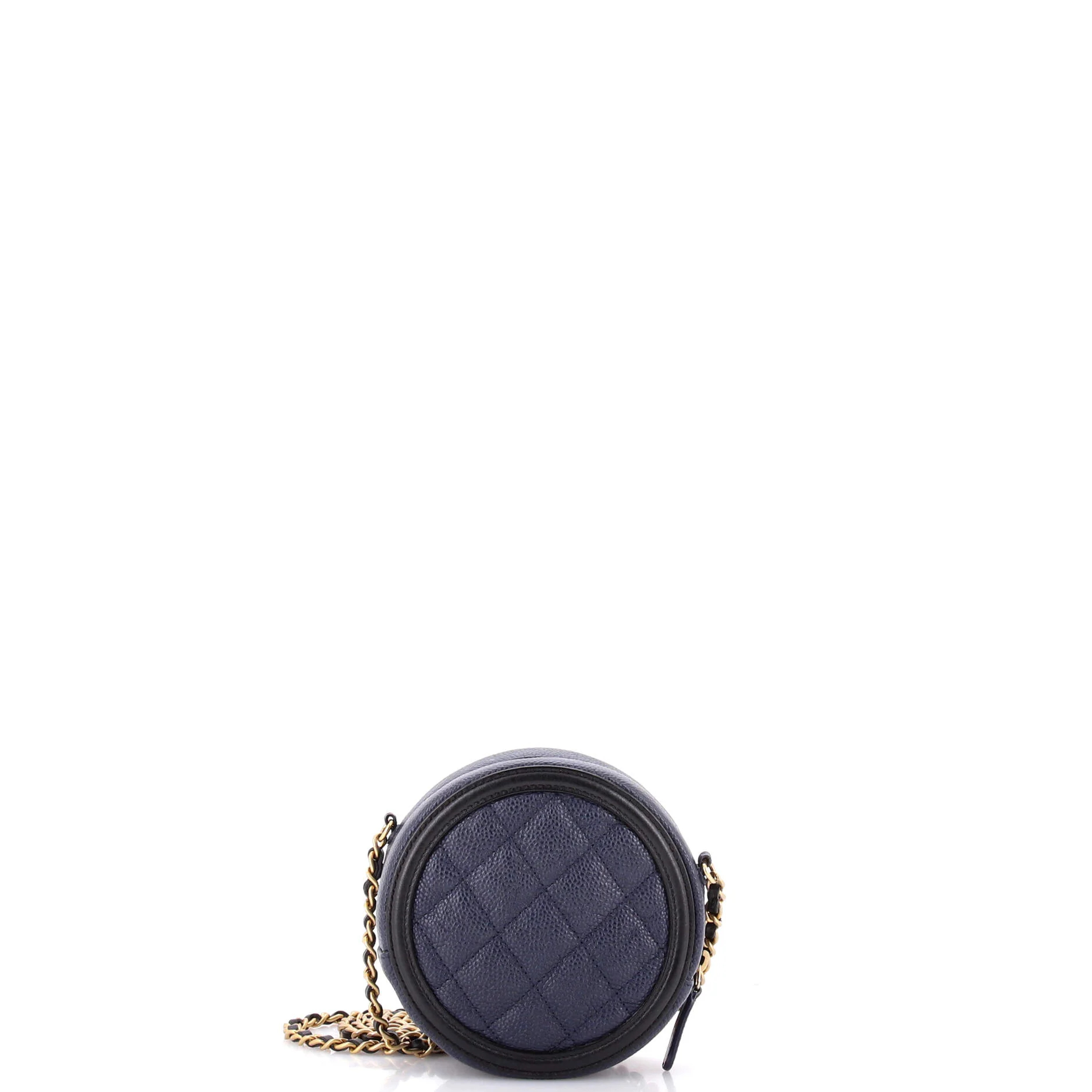 Filigree Round Clutch with Chain Quilted Caviar Mini - Image 3