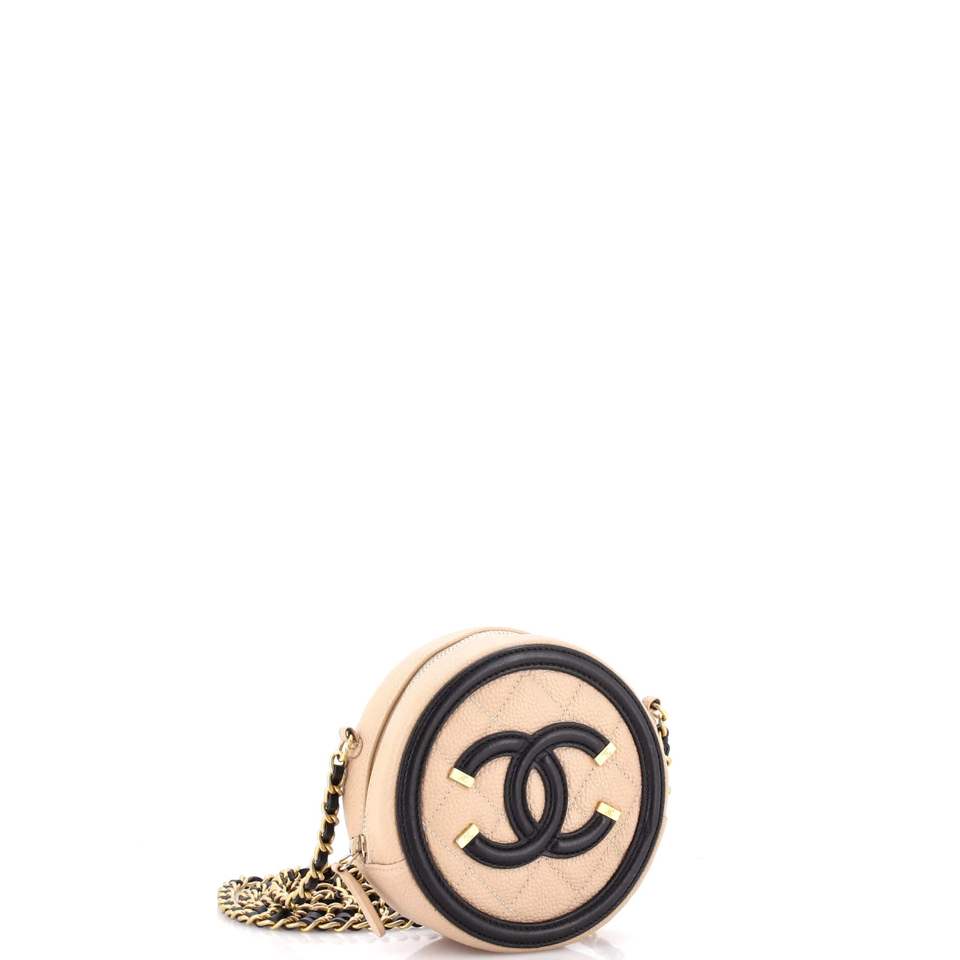Filigree Round Clutch with Chain Quilted Caviar Mini - Image 2