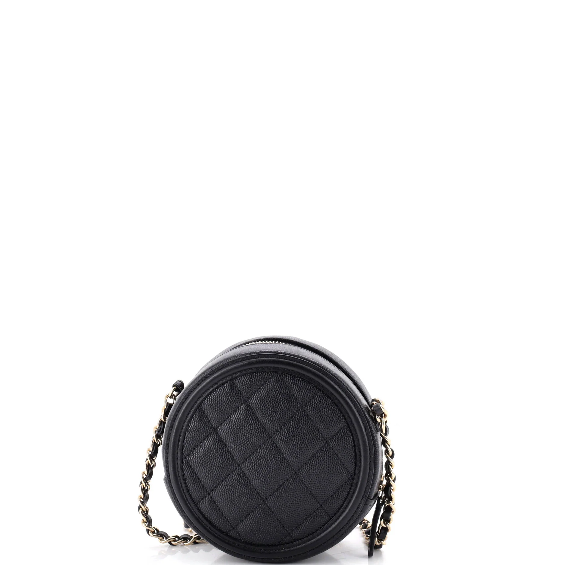 Filigree Round Clutch with Chain Quilted Caviar Mini - Image 4
