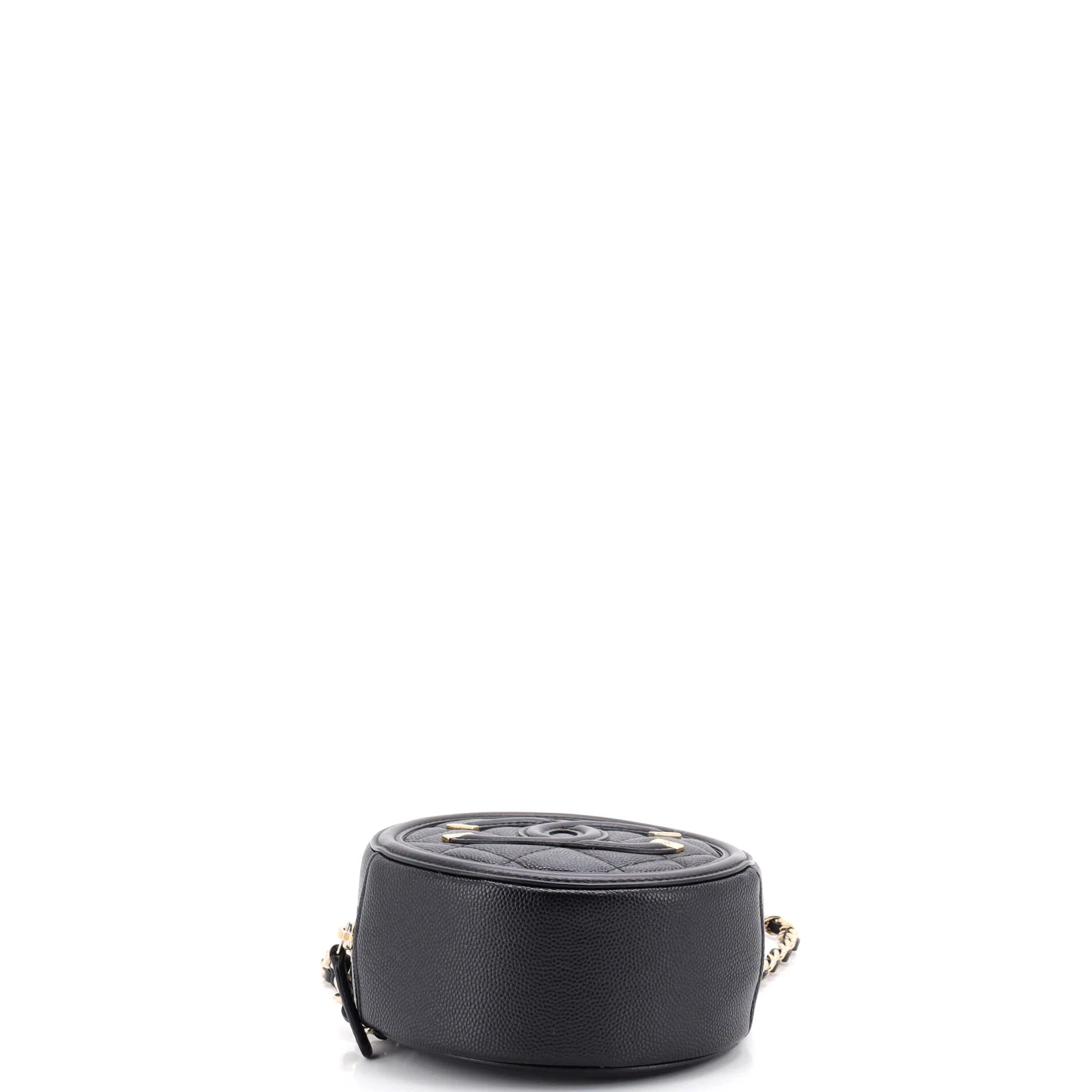 Filigree Round Clutch with Chain Quilted Caviar Mini - Image 5
