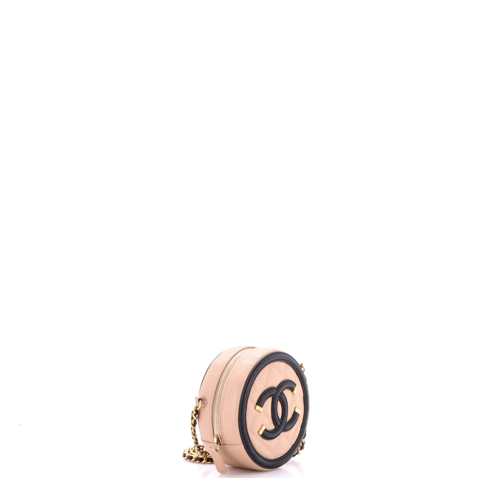 Filigree Round Clutch with Chain Quilted Caviar Mini - Image 2