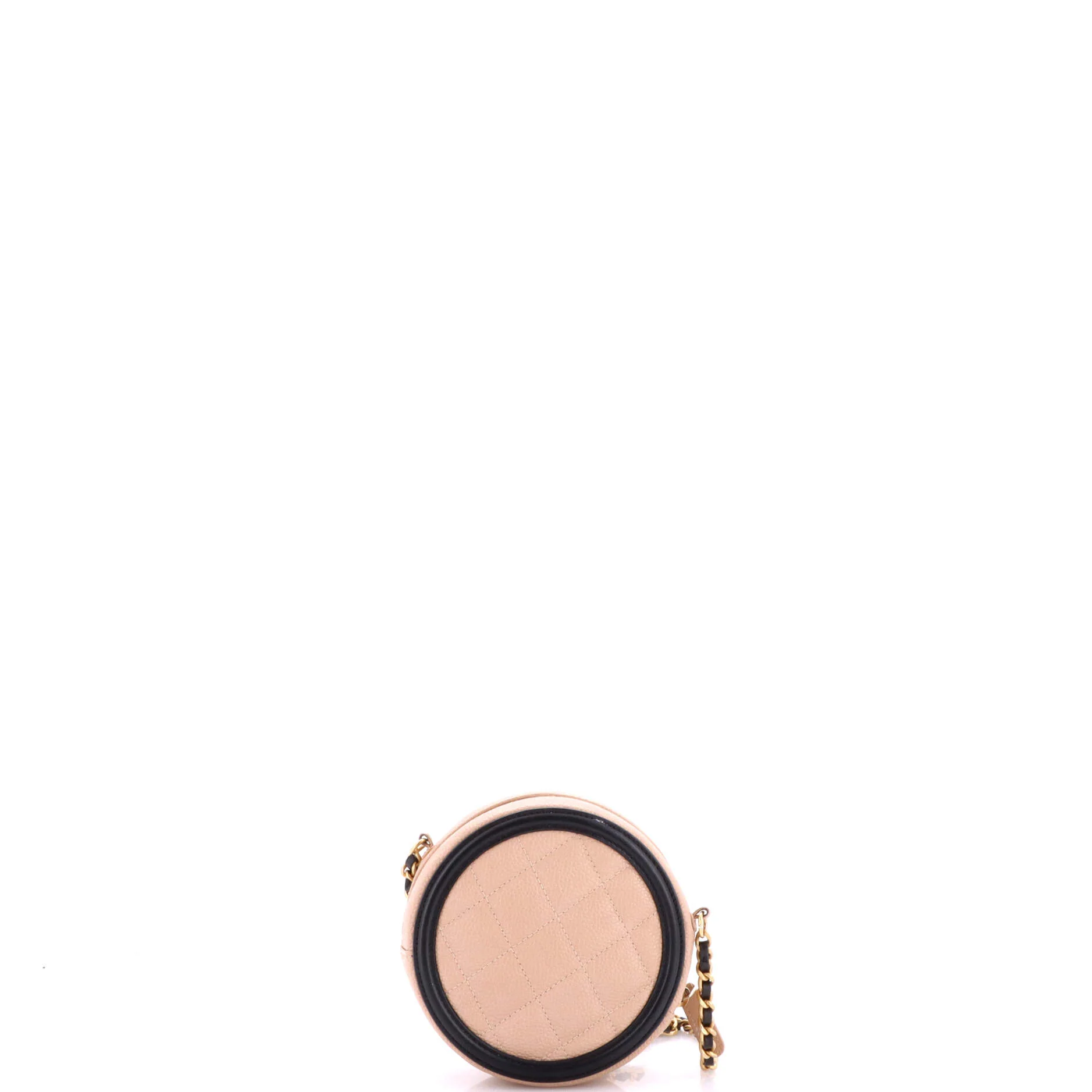 Filigree Round Clutch with Chain Quilted Caviar Mini - Image 3