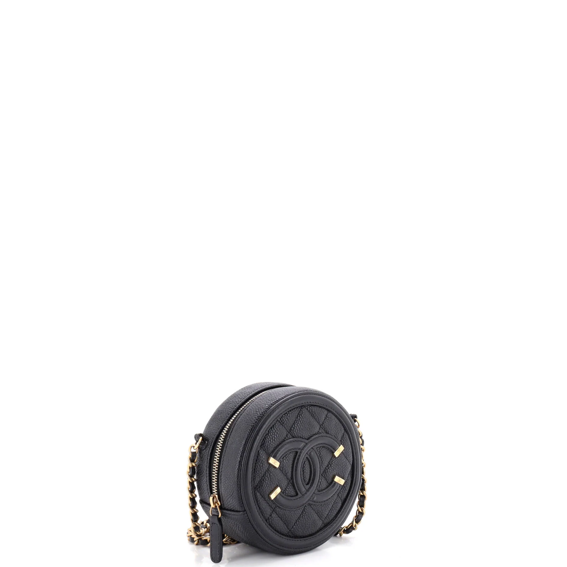Filigree Round Clutch with Chain Quilted Caviar Mini - Image 3