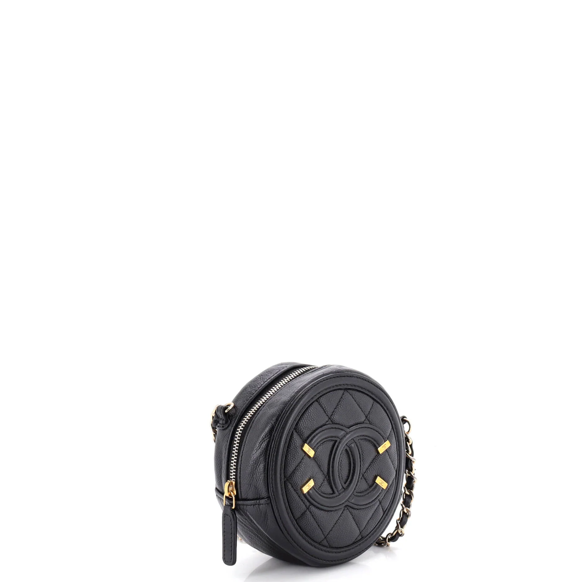 Filigree Round Clutch with Chain Quilted Caviar Mini - Image 2