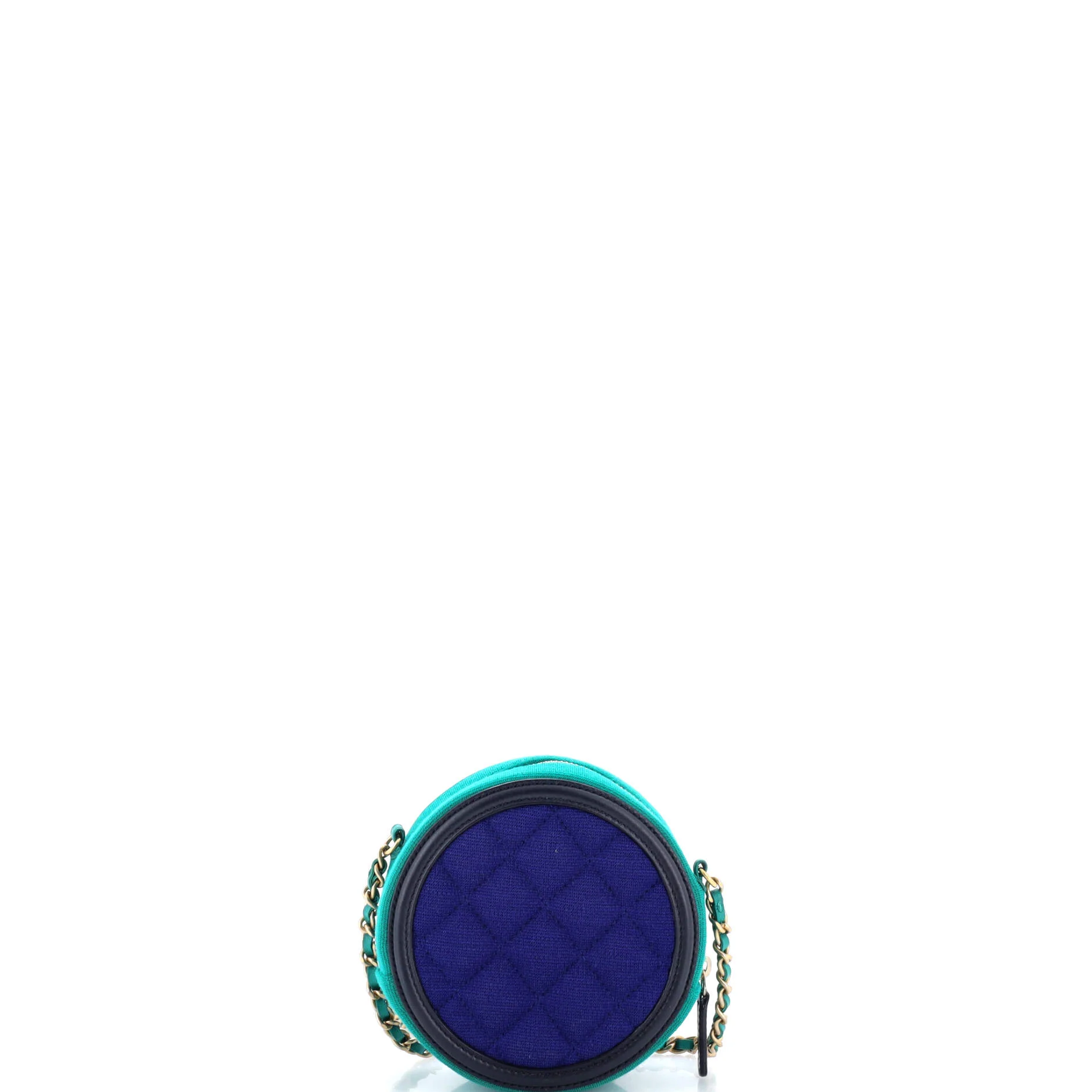 Filigree Round Clutch with Chain Quilted Jersey with Lambskin Mini - Image 3