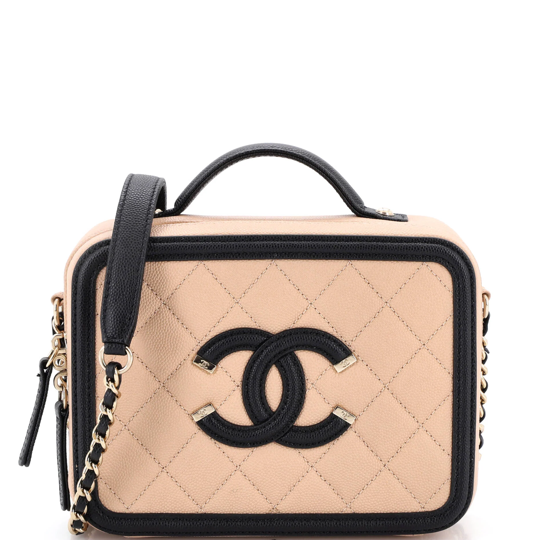 Filigree Vanity Case Quilted Caviar Medium