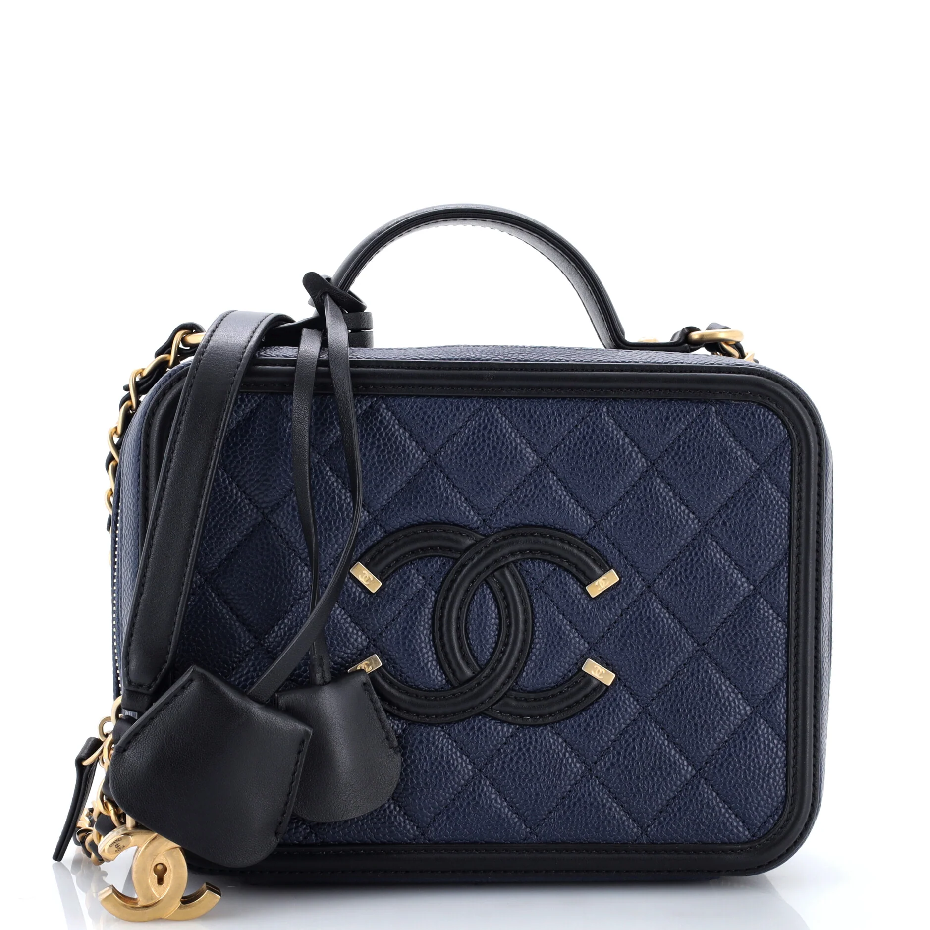 Filigree Vanity Case Quilted Caviar Medium