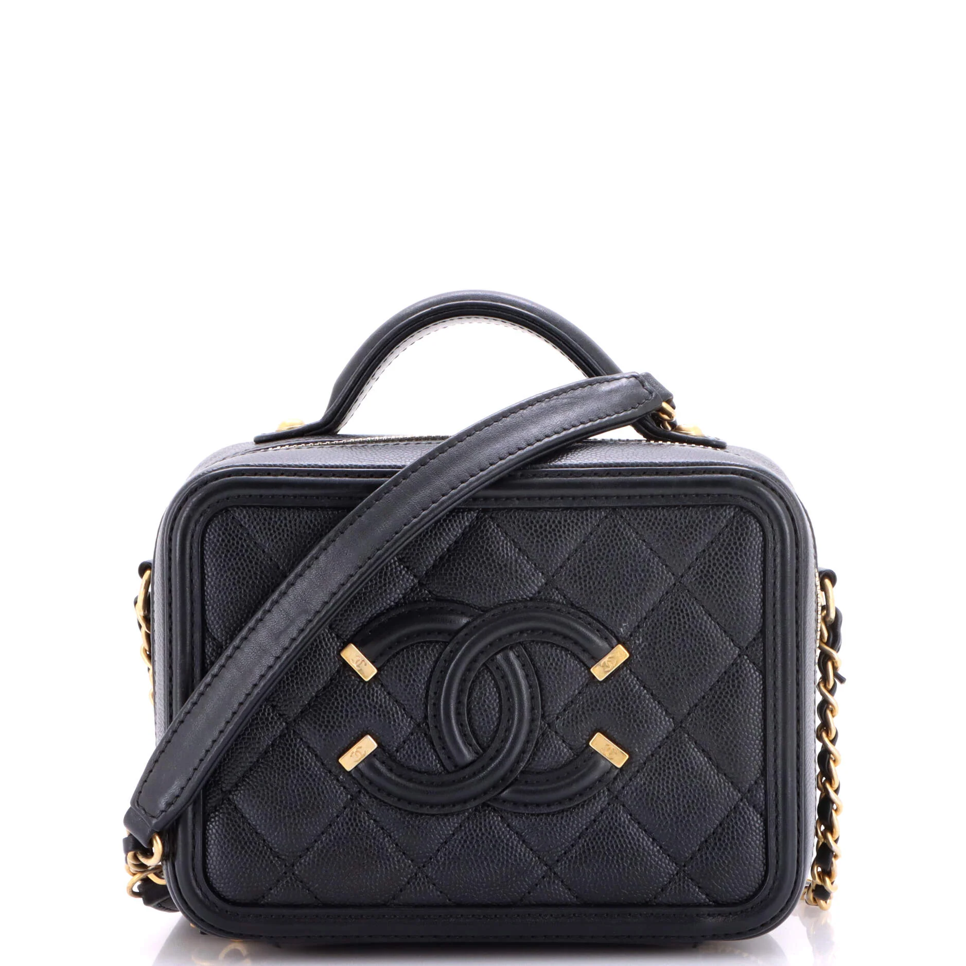 Filigree Vanity Case Quilted Caviar Small