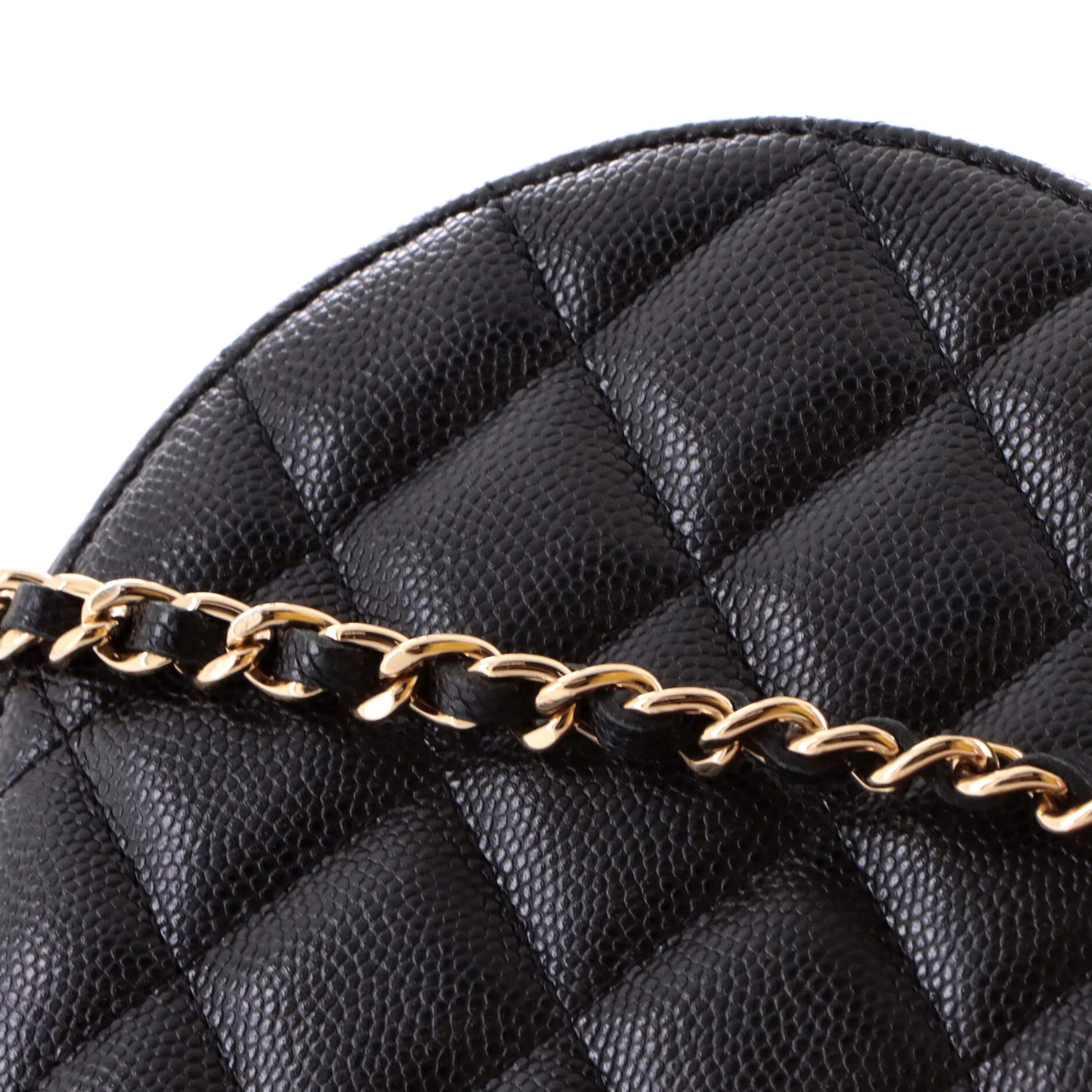 French New Wave Round Clutch with Chain Quilted Caviar - Image 7