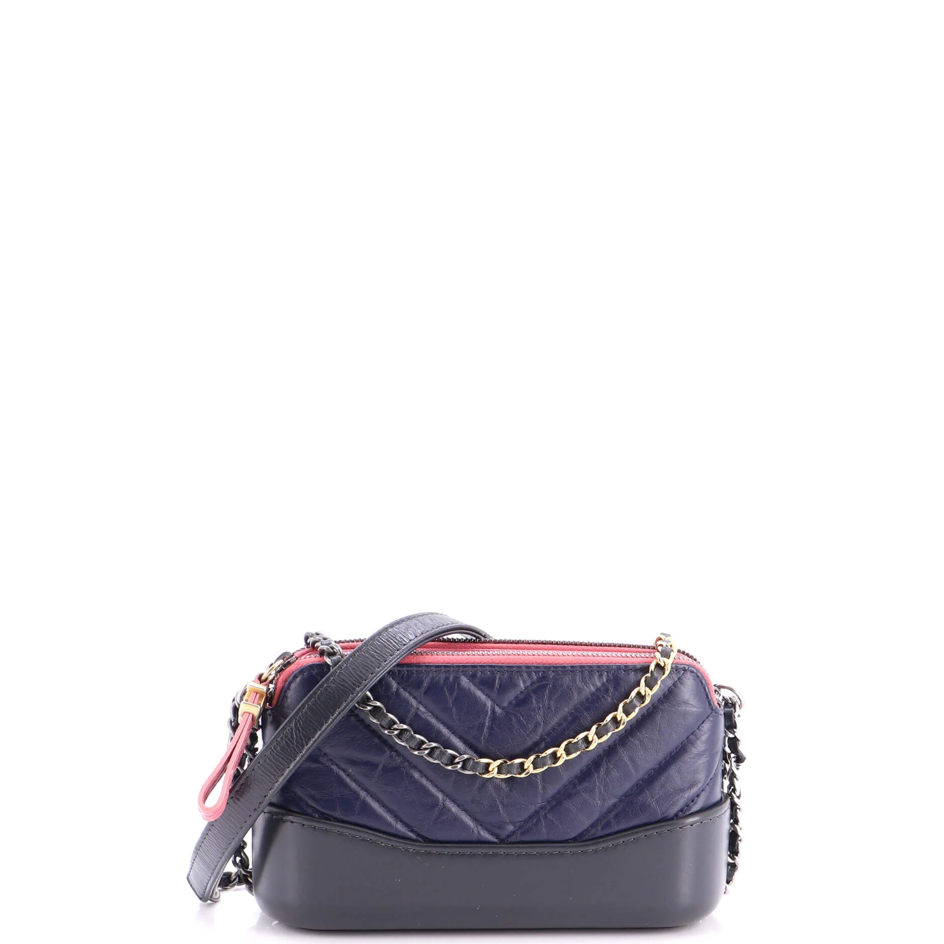 Gabrielle Double Zip Clutch with Chain Chevron Aged Calfskin