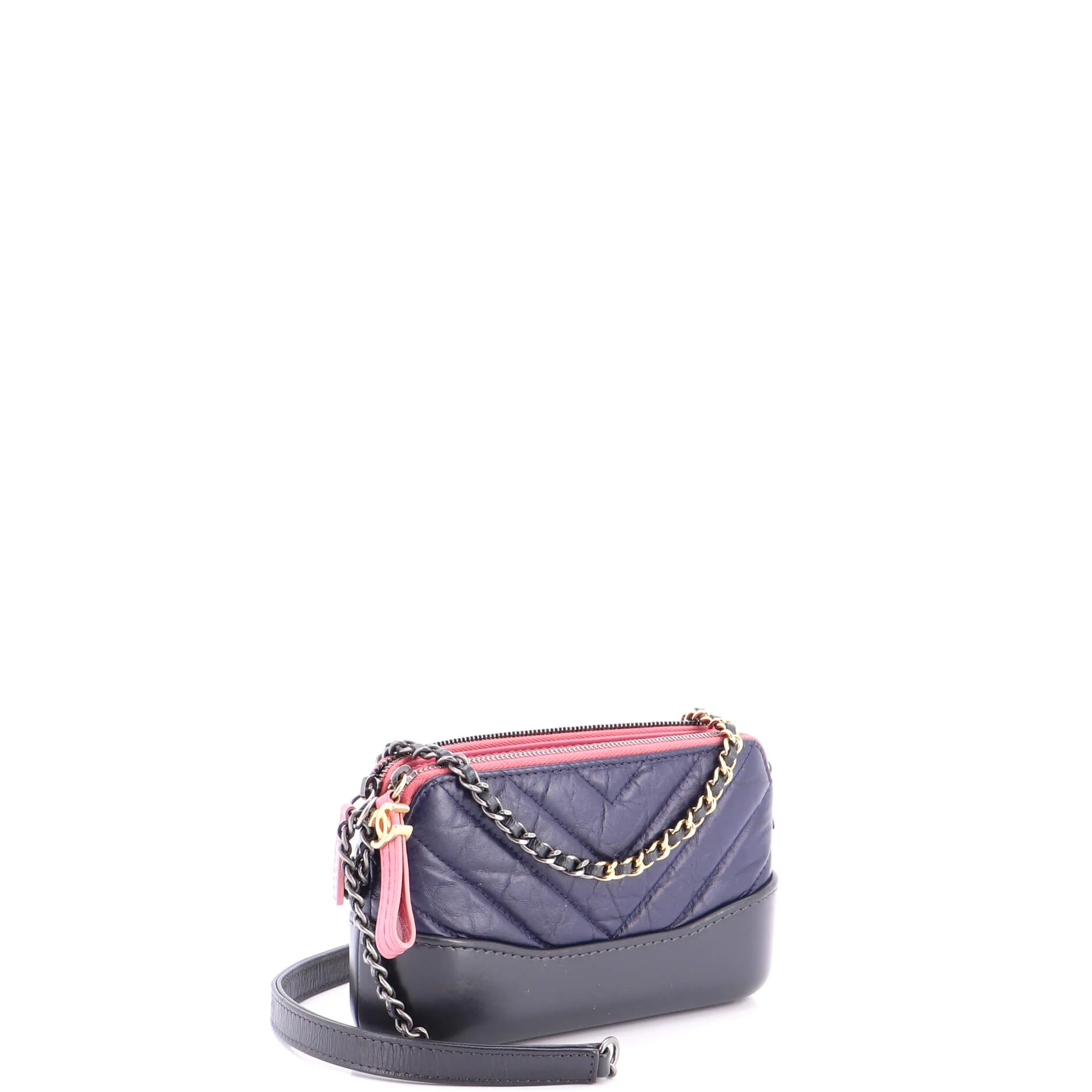 Gabrielle Double Zip Clutch with Chain Chevron Aged Calfskin - Image 3