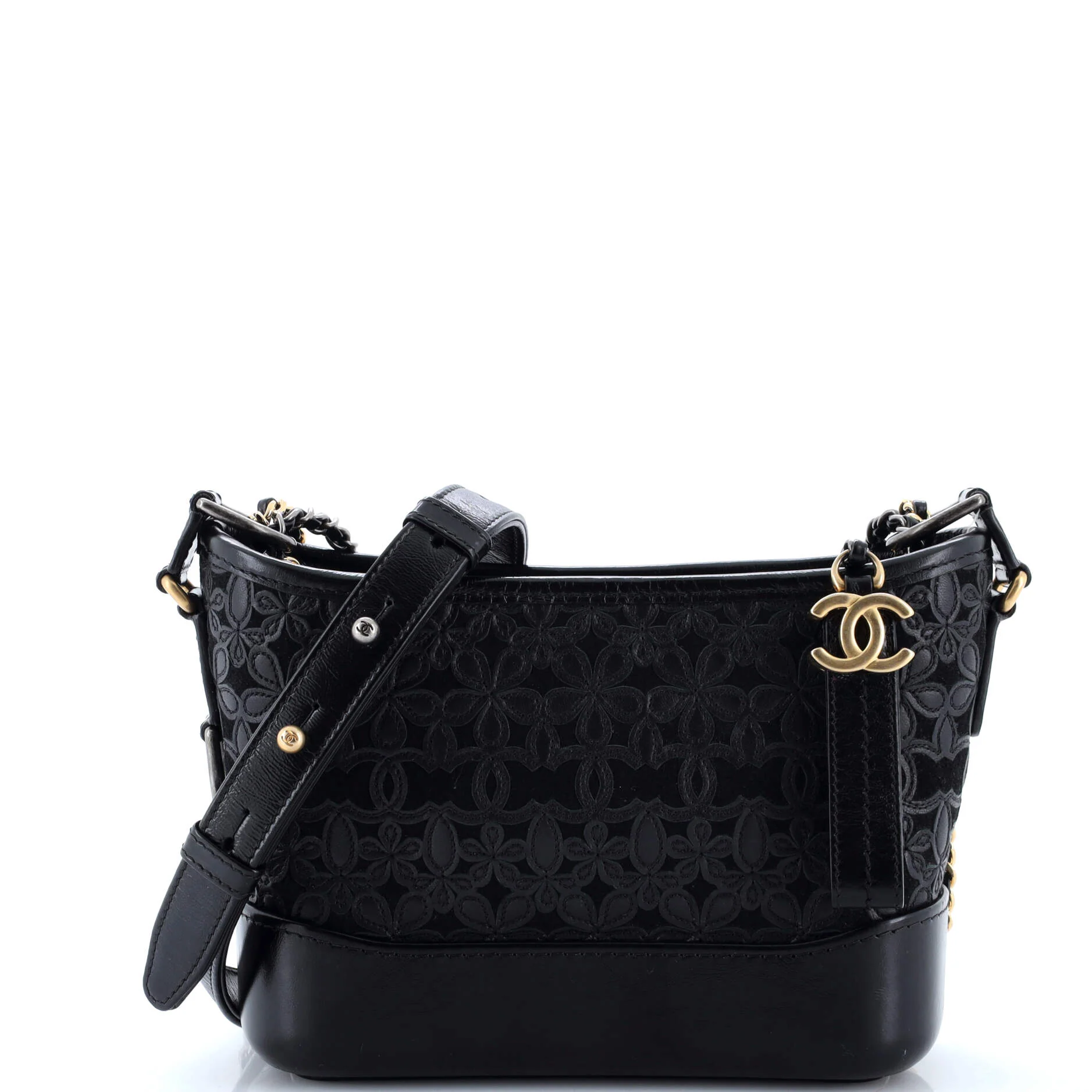 Gabrielle Hobo with Logo Handle Laser Cut Calfskin and Wool Felt Small