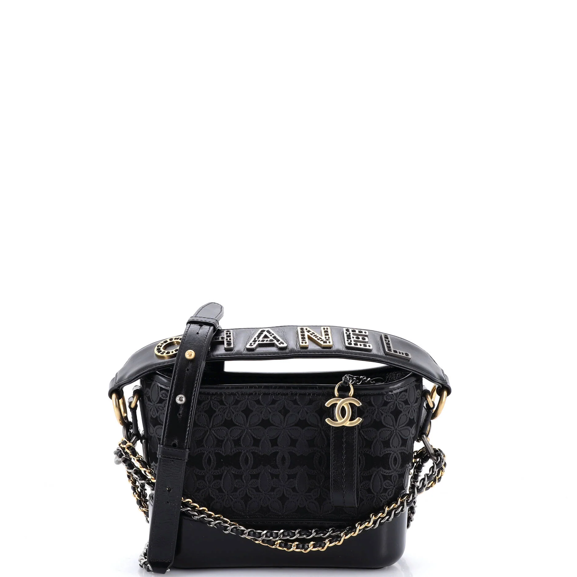 Gabrielle Hobo with Logo Handle Laser Cut Calfskin and Wool Felt Small