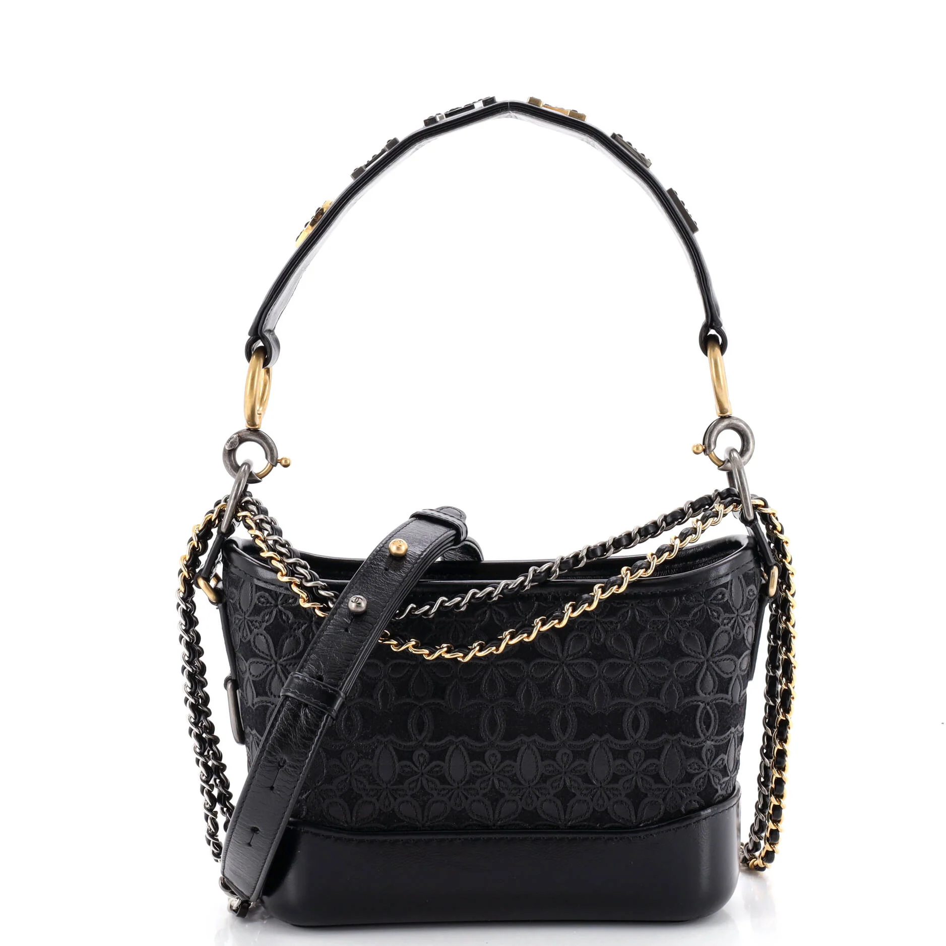 Gabrielle Hobo with Logo Handle Laser Cut Calfskin and Wool Felt Small