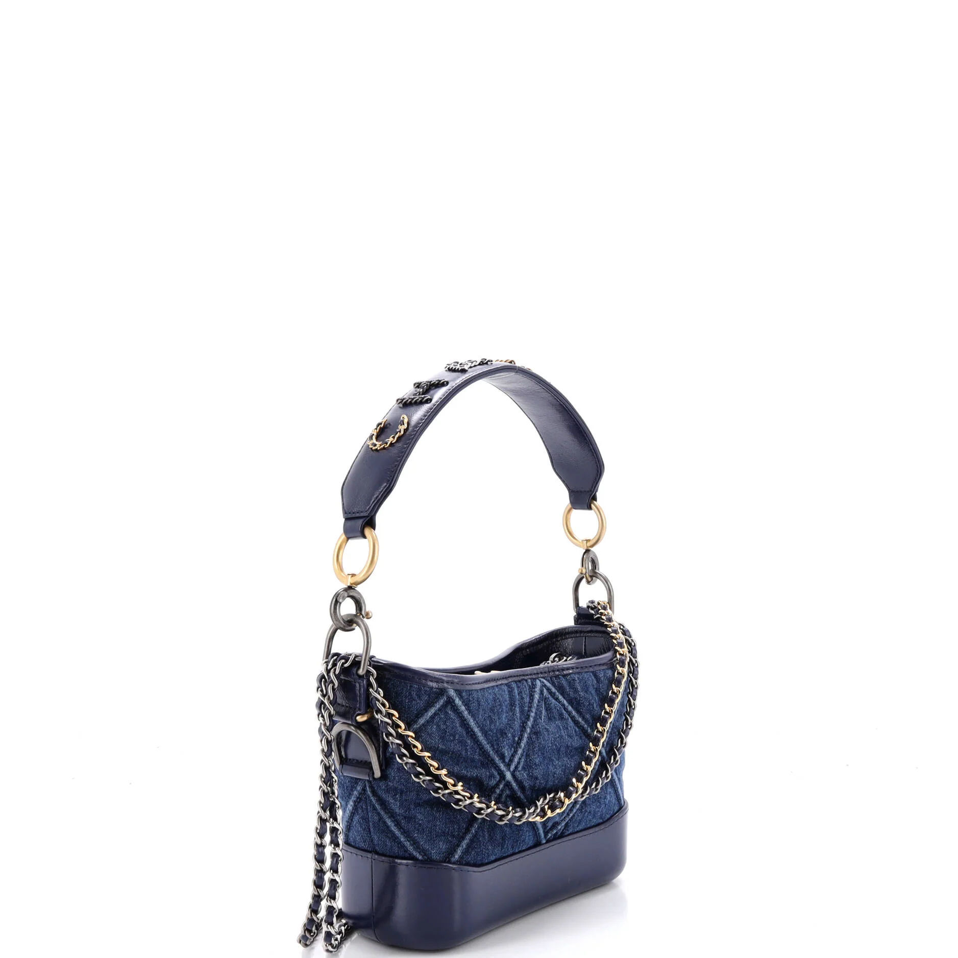 Gabrielle Hobo with Logo Handle Quilted Denim Small - Image 3