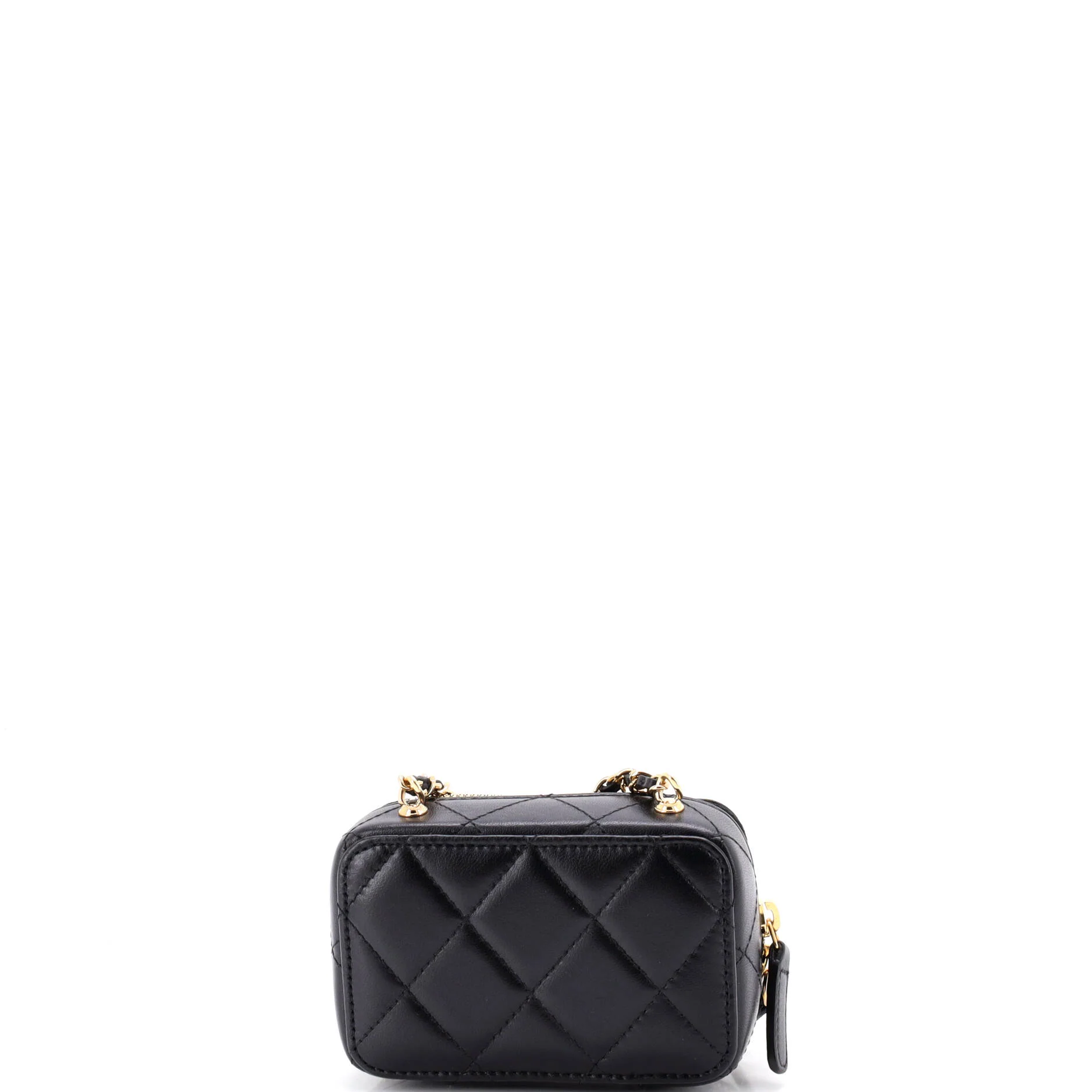 Golden Plate Zip Around Vanity Case with Chain Quilted Metal and Lambskin Extra Mini - Image 4