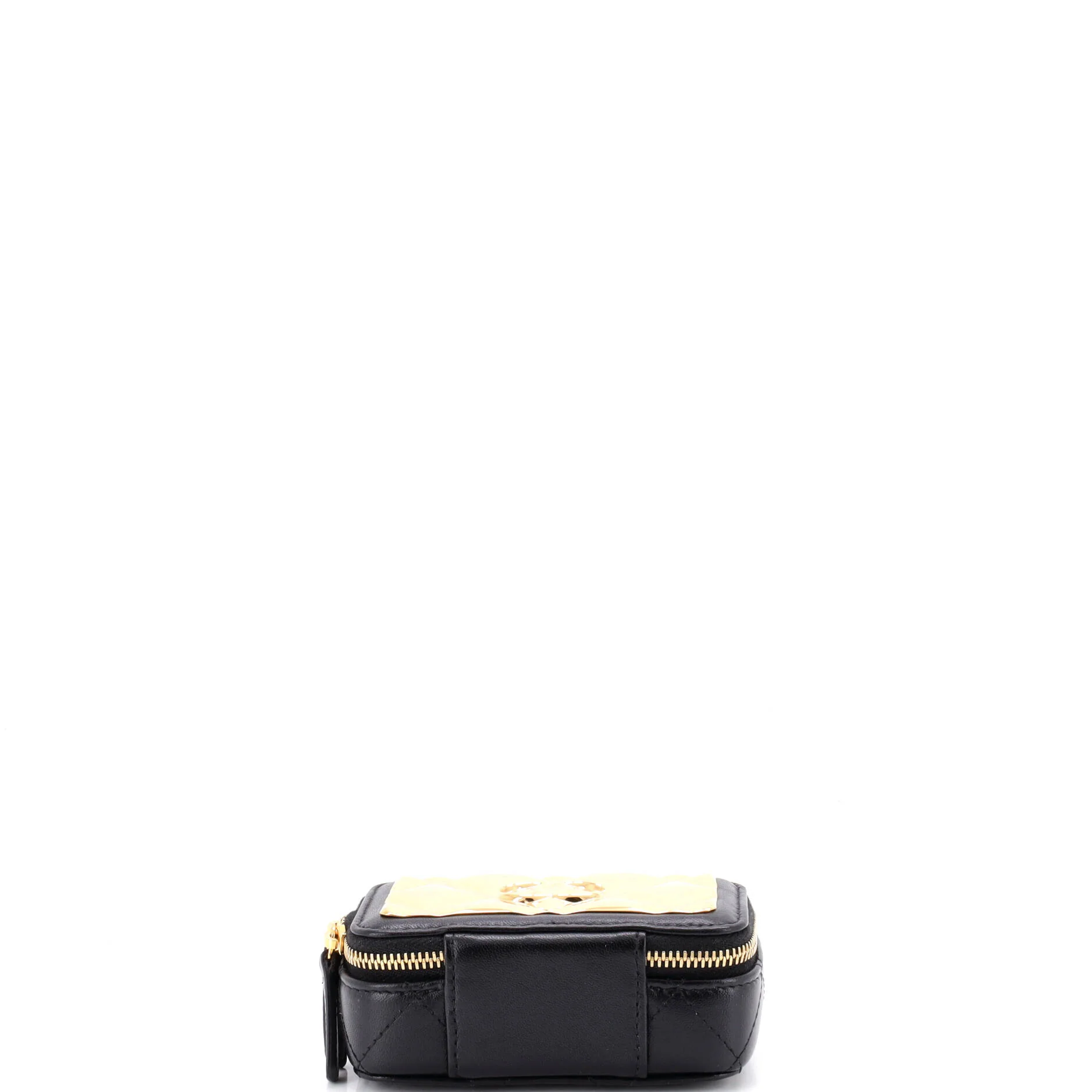Golden Plate Zip Around Vanity Case with Chain Quilted Metal and Lambskin Extra Mini - Image 5