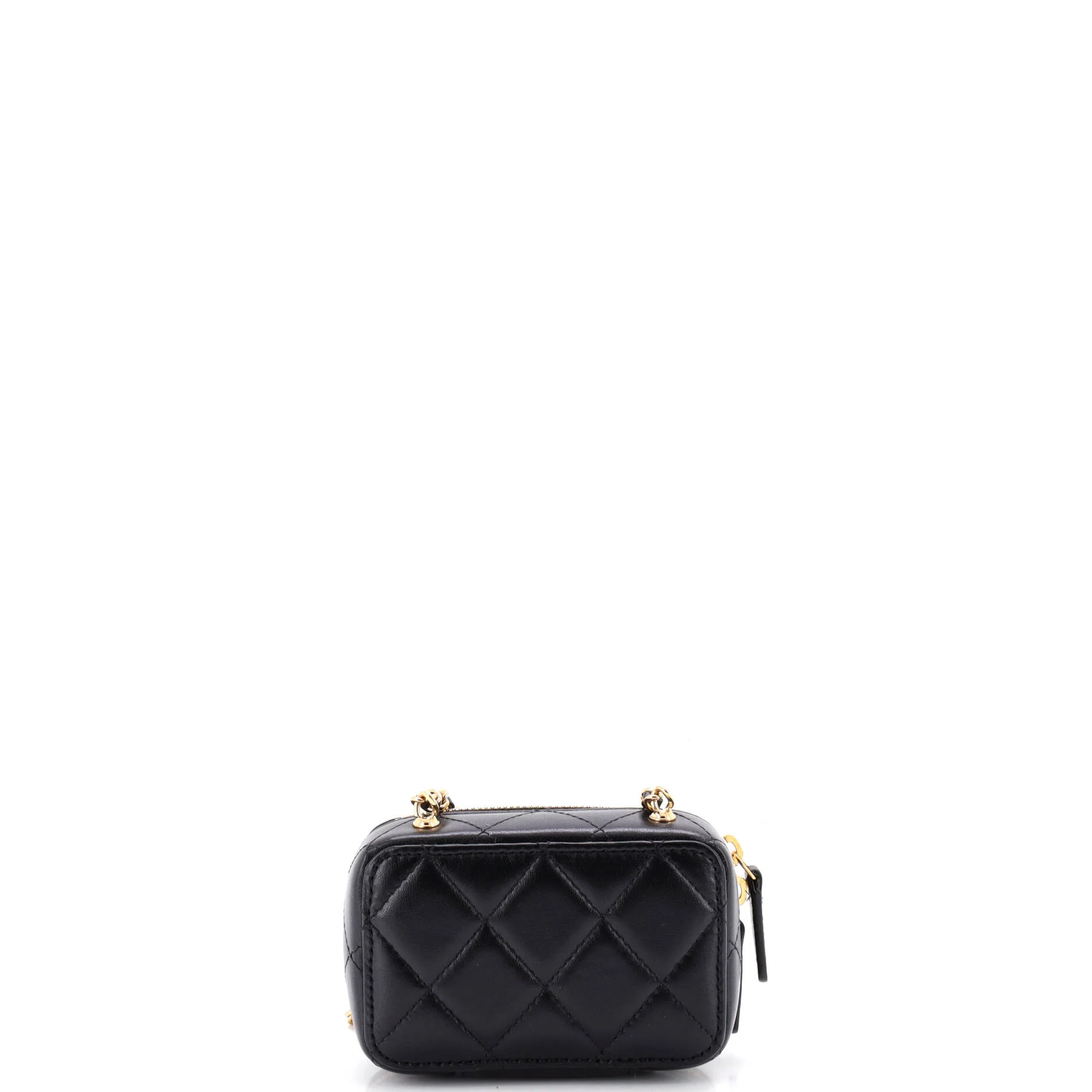 Golden Plate Zip Around Vanity Case with Chain Quilted Metal and Lambskin Extra Mini - Image 3