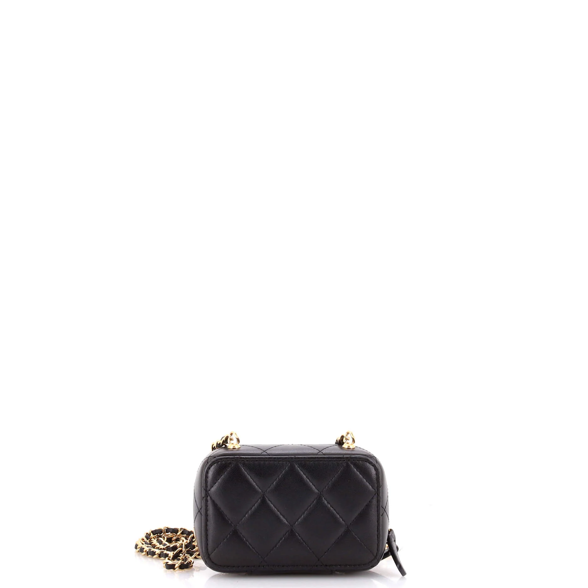 Golden Plate Zip Around Vanity Case with Chain Quilted Metal and Lambskin Extra Mini - Image 3