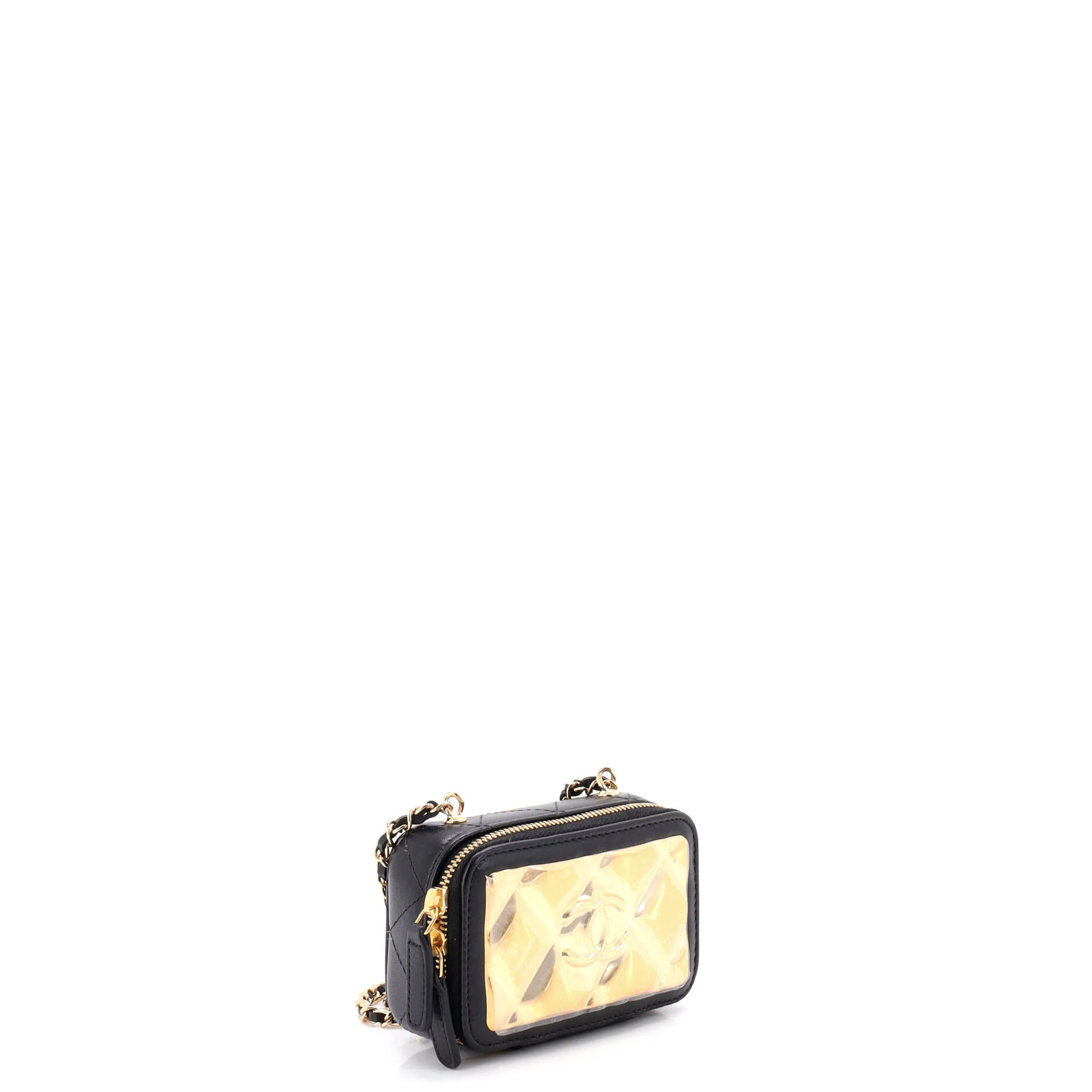 Golden Plate Zip Around Vanity Case with Chain Quilted Metal and Lambskin Extra Mini - Image 2