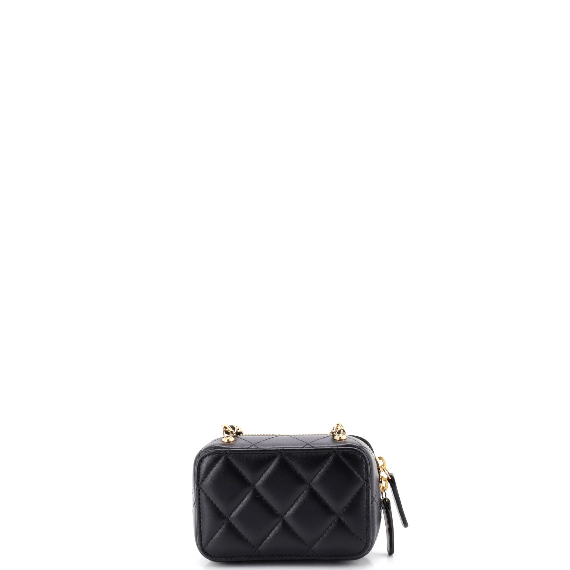 Golden Plate Zip Around Vanity Case with Chain Quilted Metal and Lambskin Extra Mini - Image 3