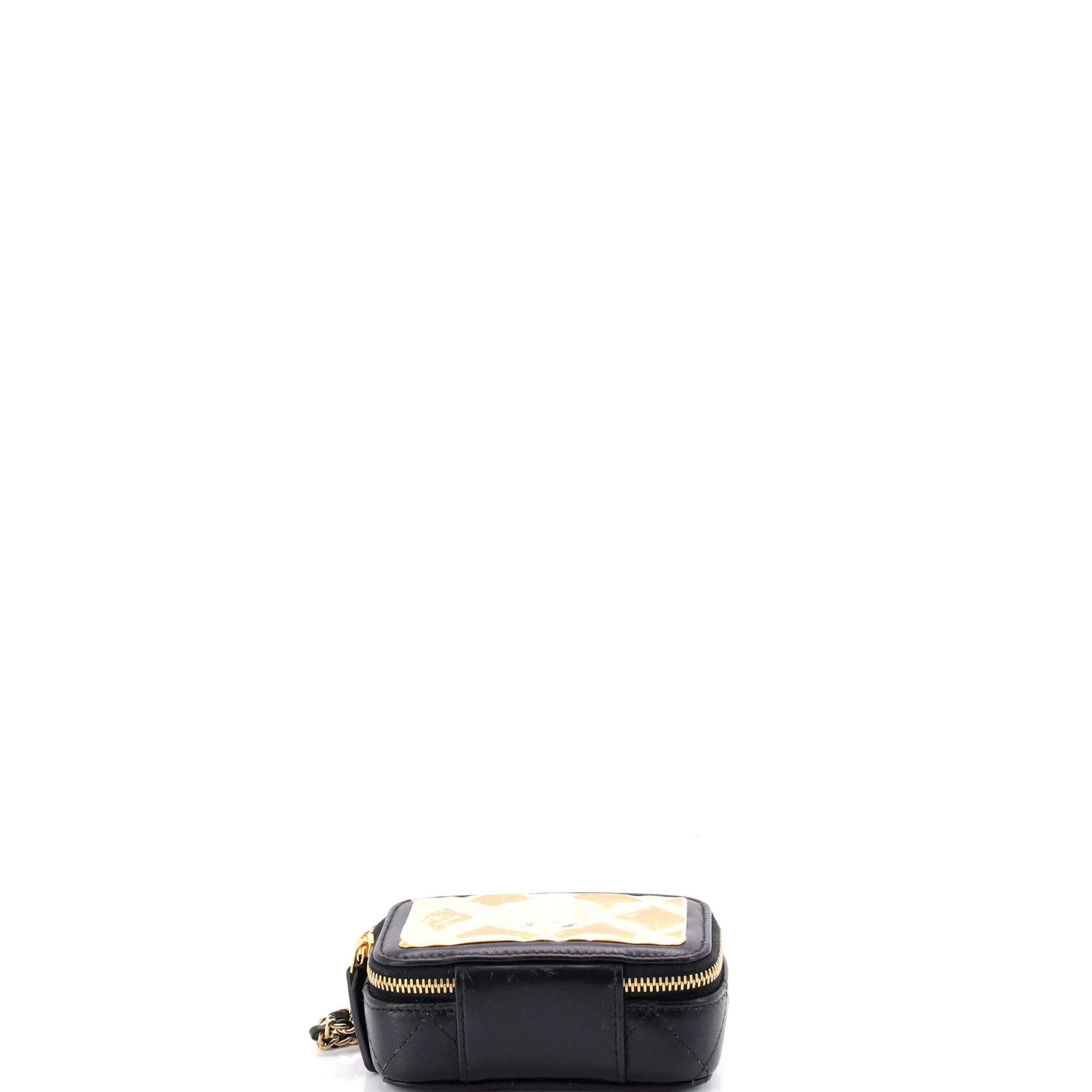 Golden Plate Zip Around Vanity Case with Chain Quilted Metal and Lambskin Extra Mini - Image 4