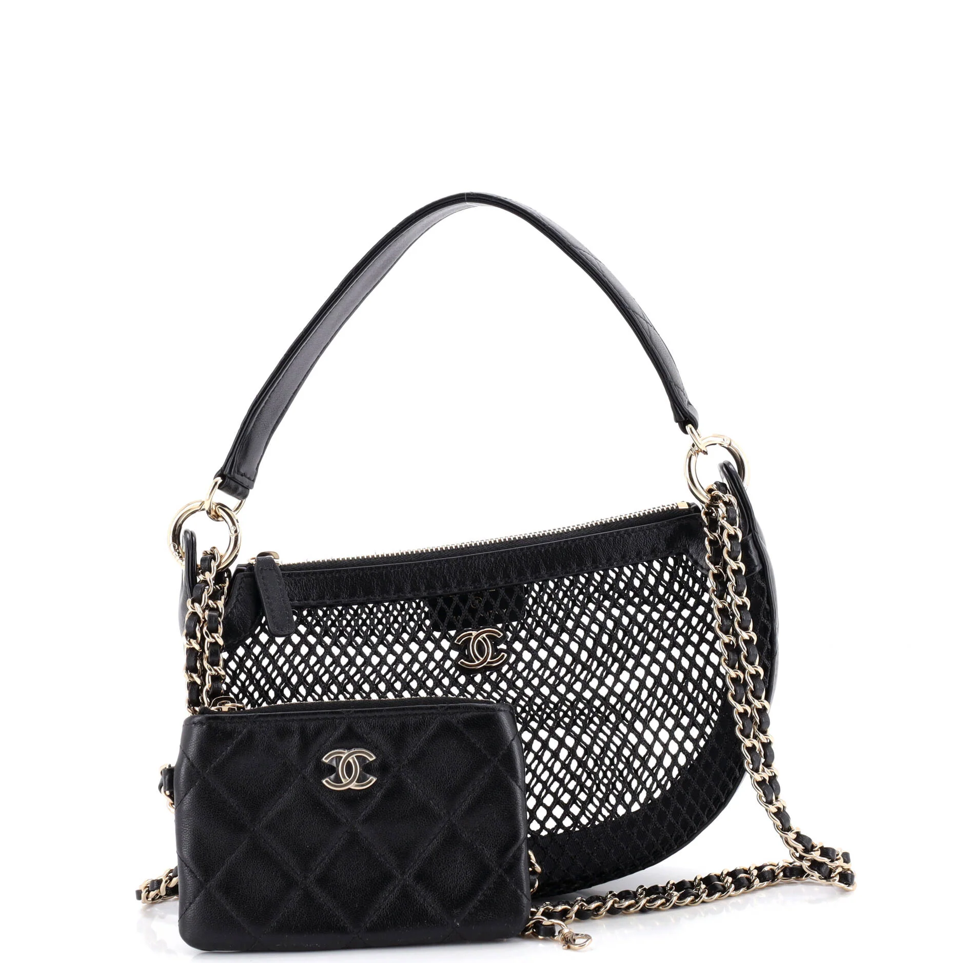 Half Moon Clutch with Chain Mesh with Quilted Lambskin - Image 2