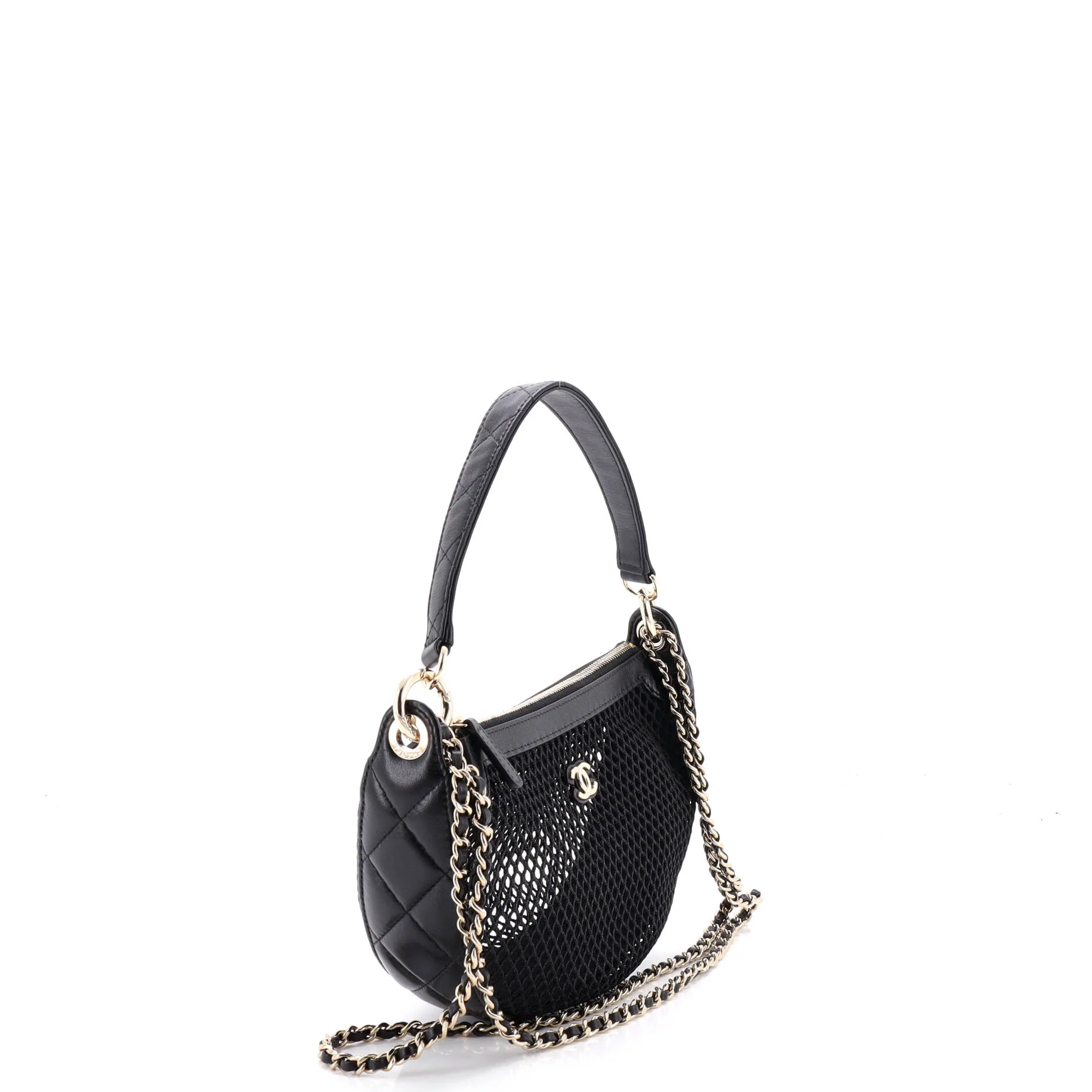 Half Moon Clutch with Chain Mesh with Quilted Lambskin - Image 3