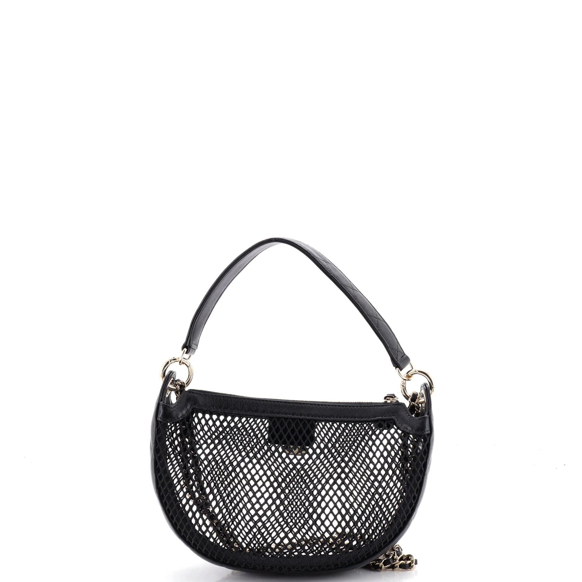 Half Moon Clutch with Chain Mesh with Quilted Lambskin - Image 4