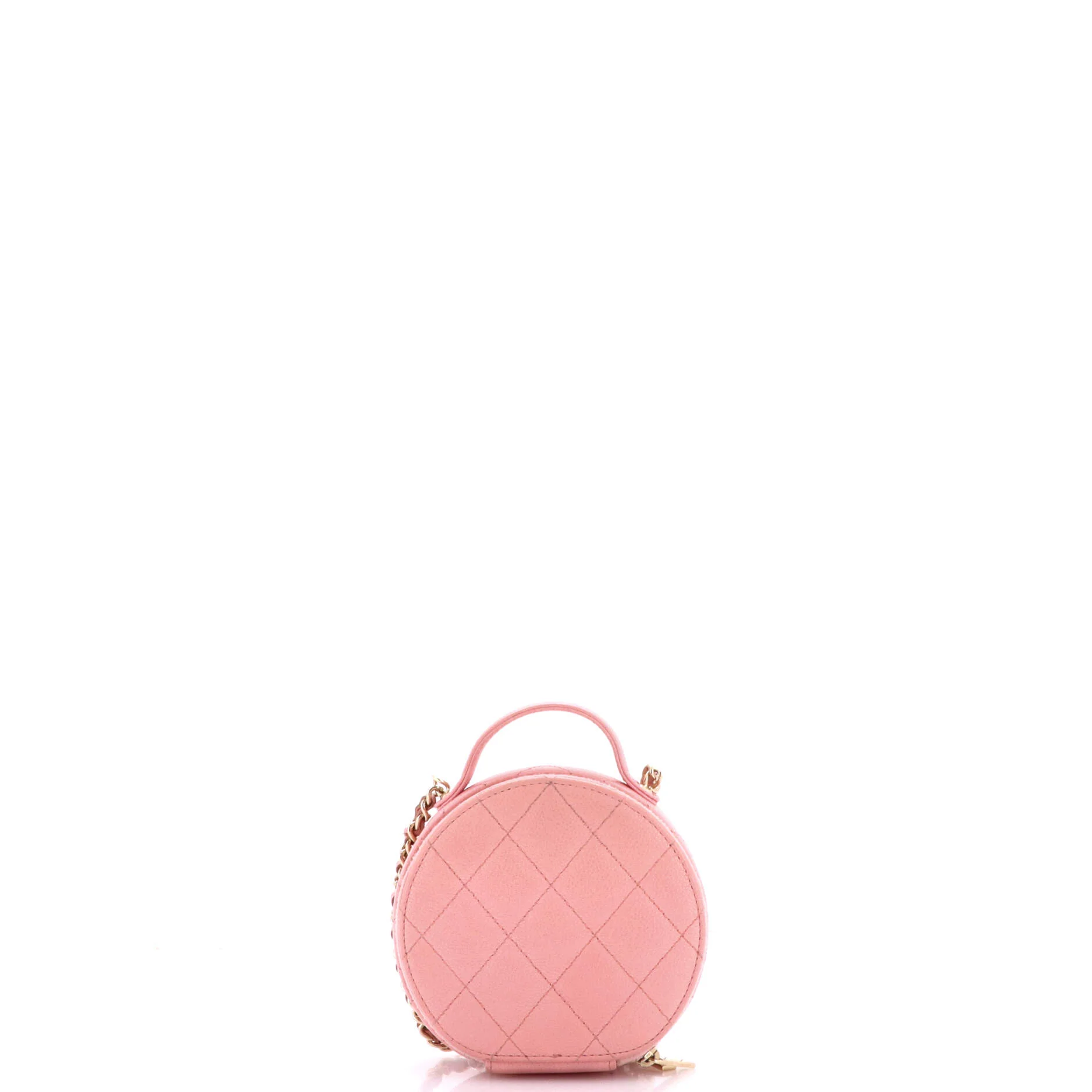 Handle with Care Round Vanity Case with Chain Quilted Caviar Small - Image 3