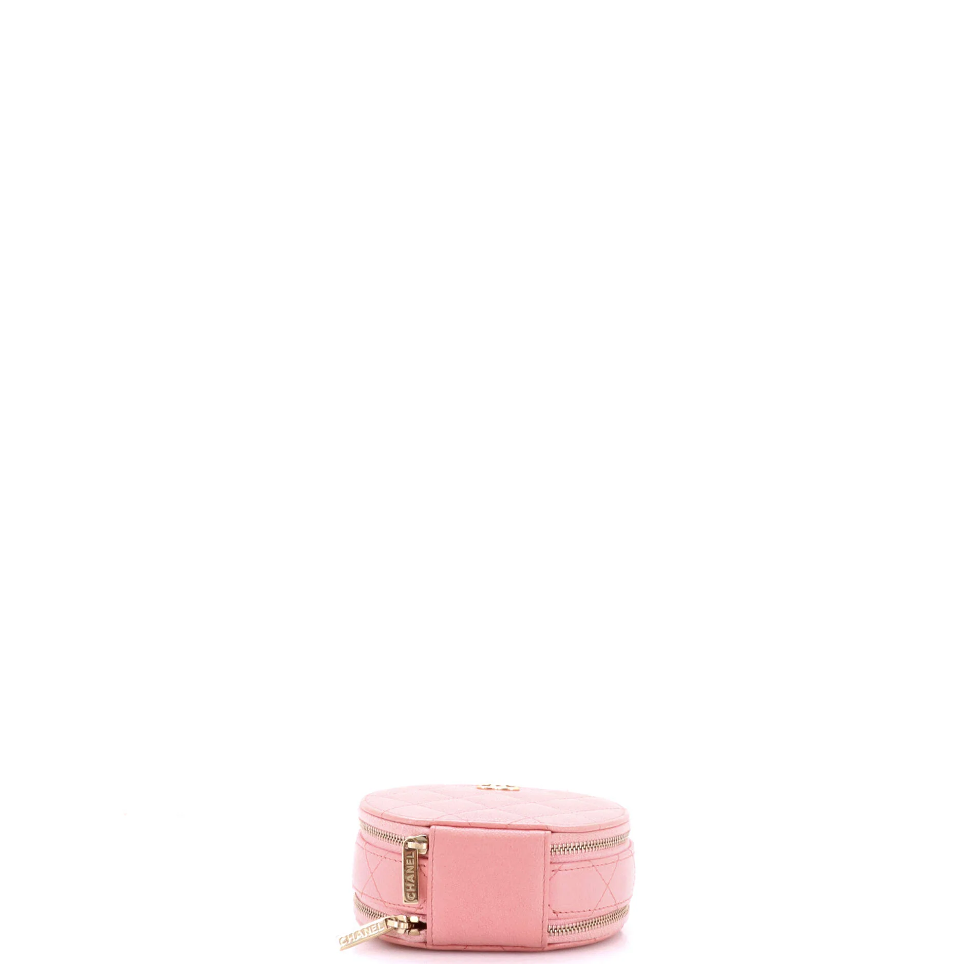 Handle with Care Round Vanity Case with Chain Quilted Caviar Small - Image 4
