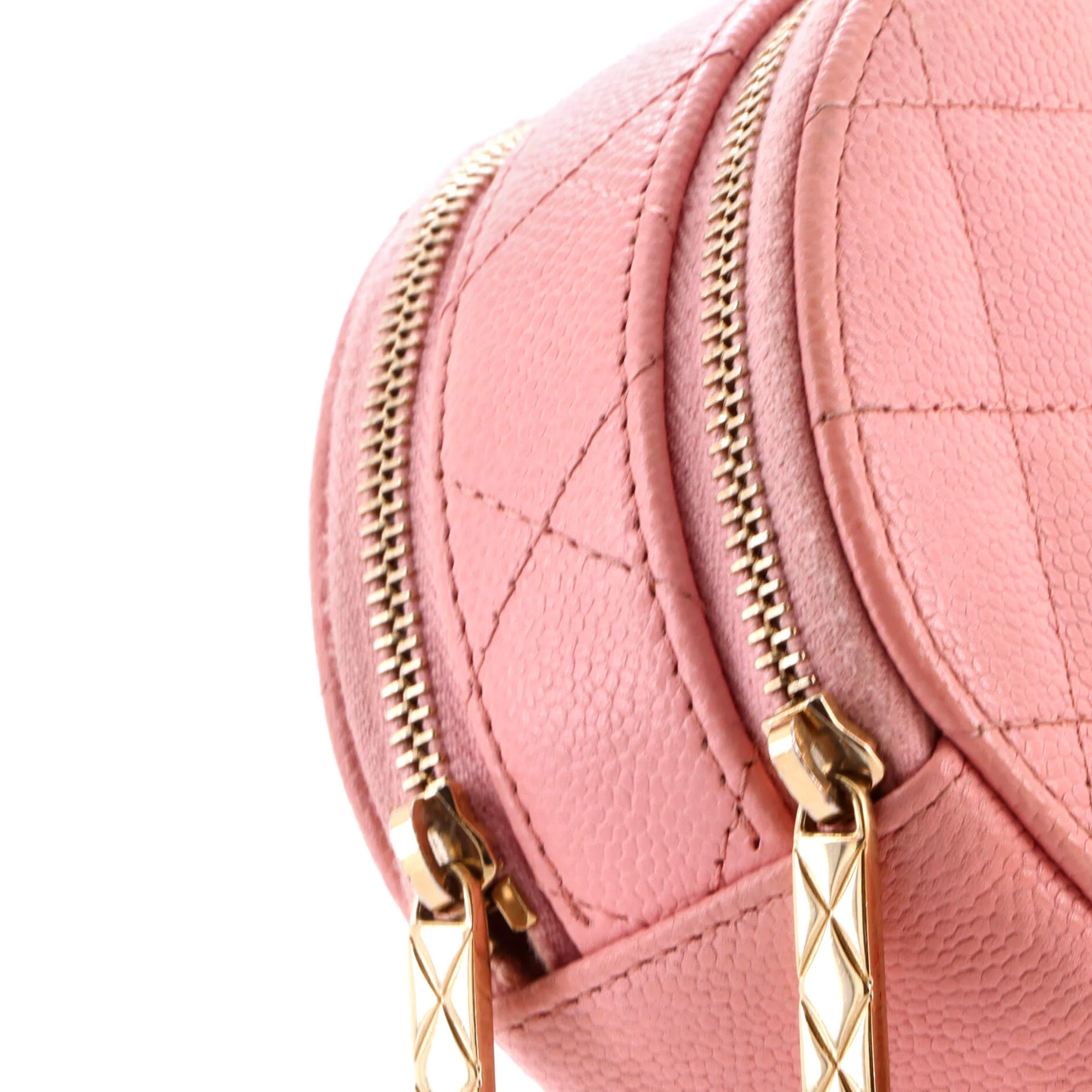 Handle with Care Round Vanity Case with Chain Quilted Caviar Small - Image 6