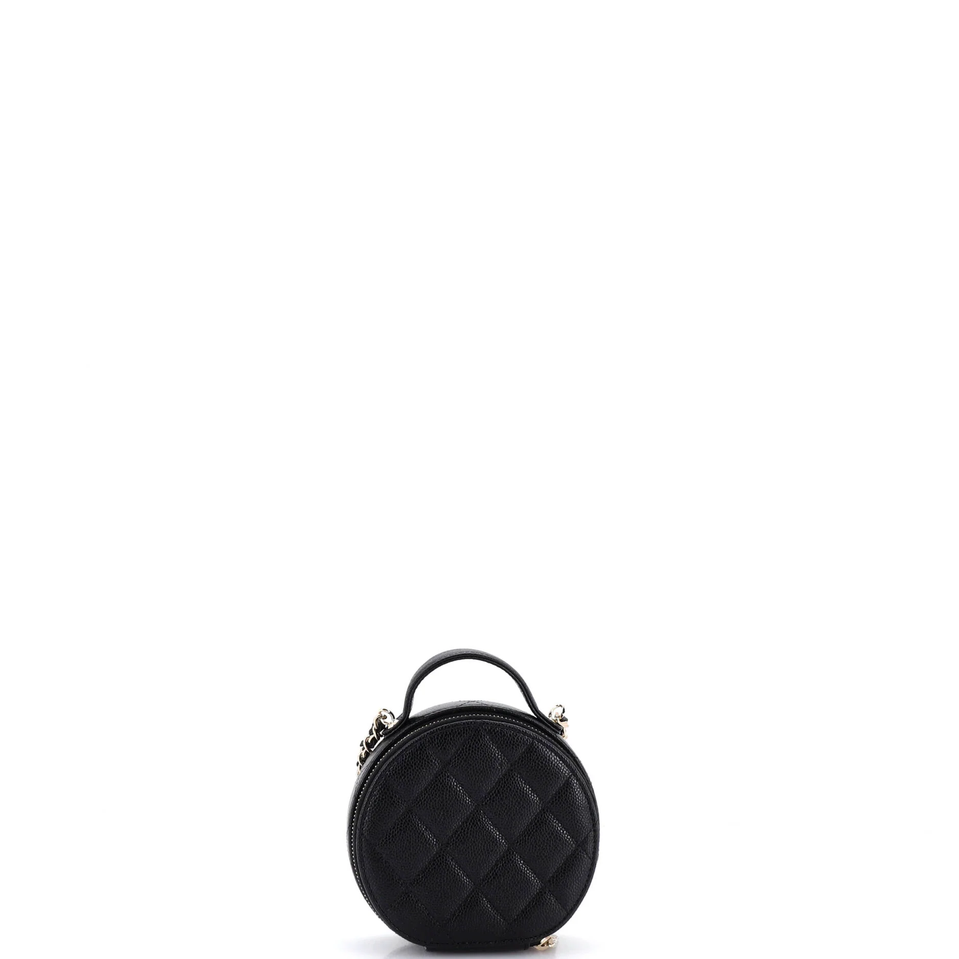 Handle with Care Round Vanity Case with Chain Quilted Caviar Small - Image 4