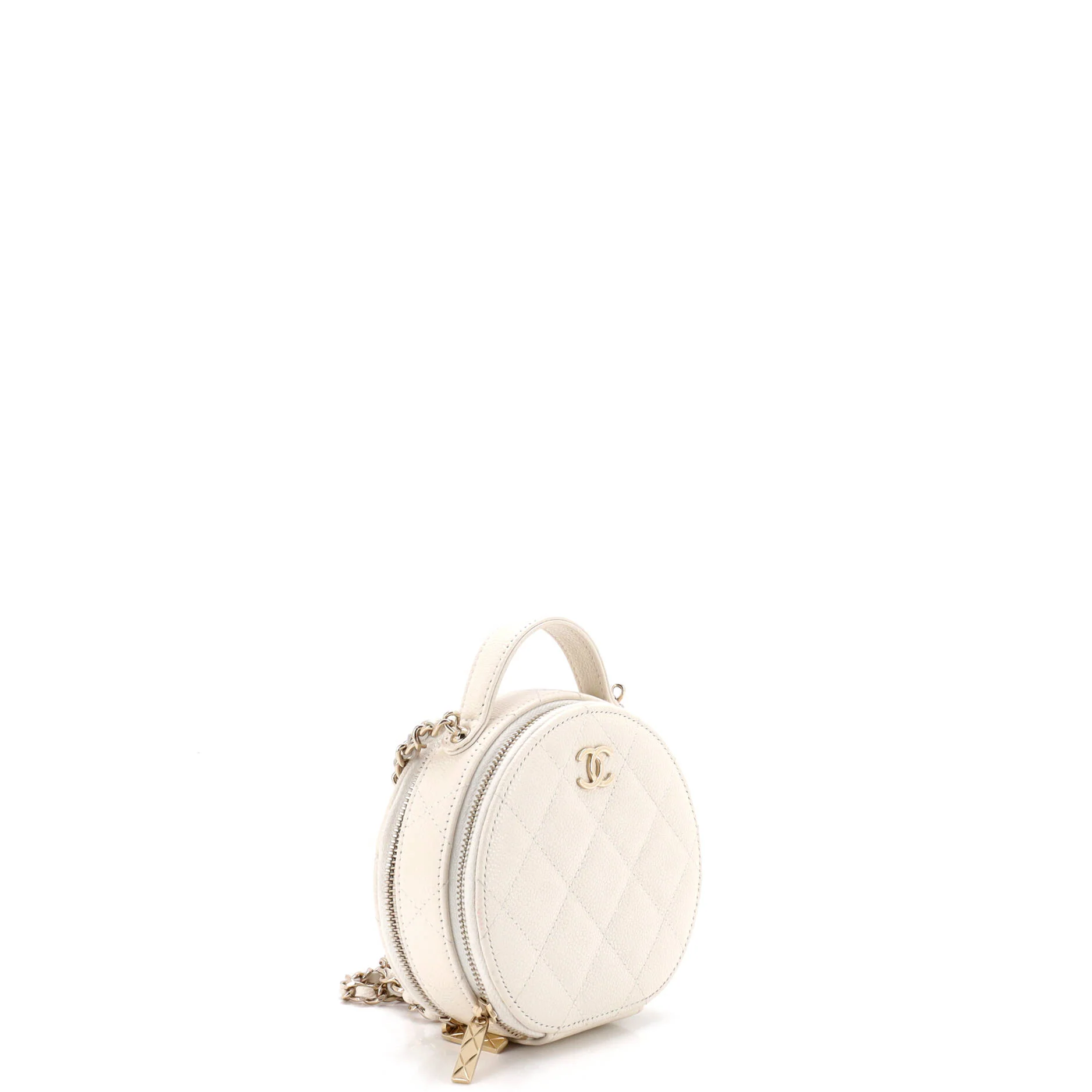 Handle with Care Round Vanity Case with Chain Quilted Caviar Small - Image 2